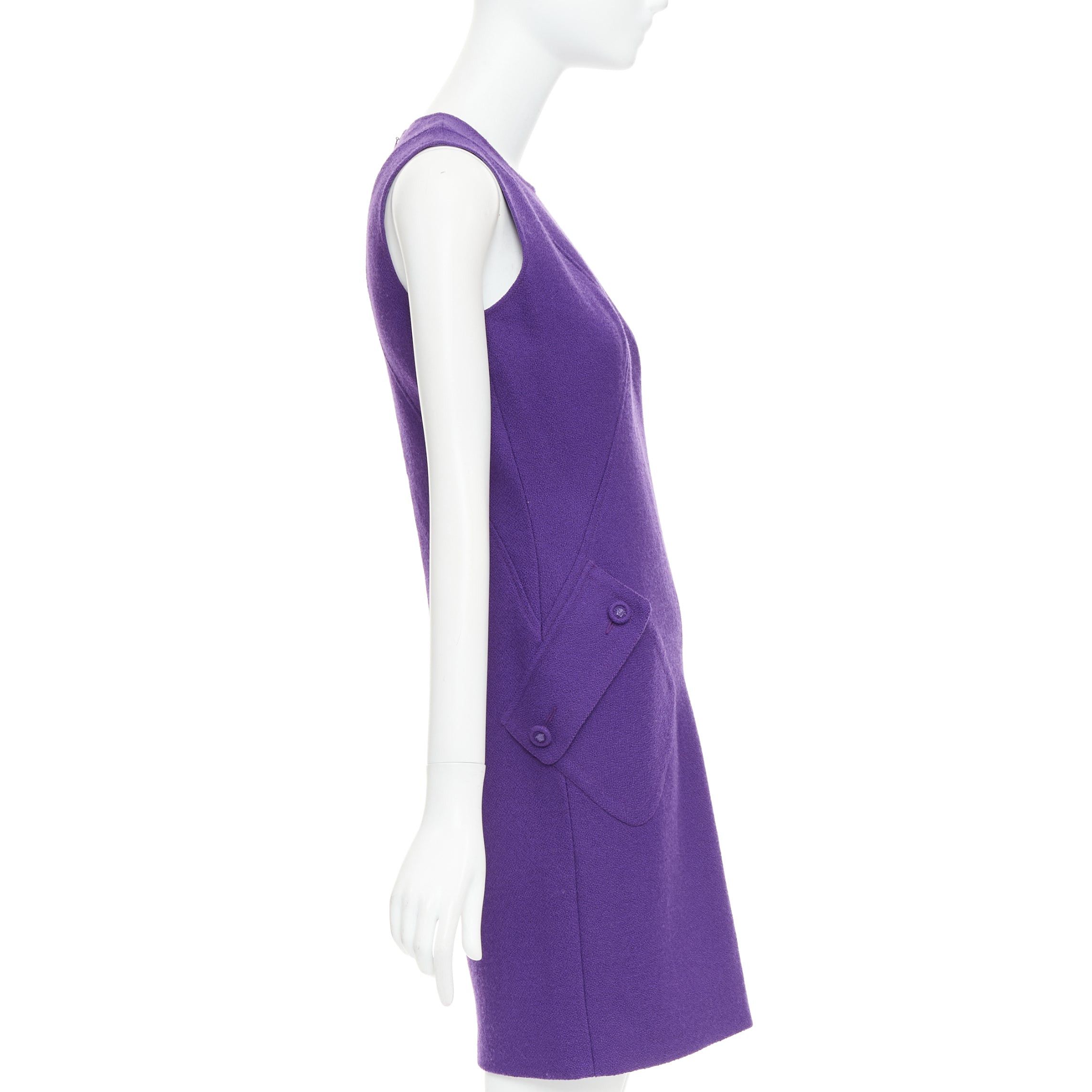 Versace VERSACE purple boucle wool Medusa button slant pocket dress IT38 XS Size XS / US 0-2 / IT 36-38 - 4 Thumbnail