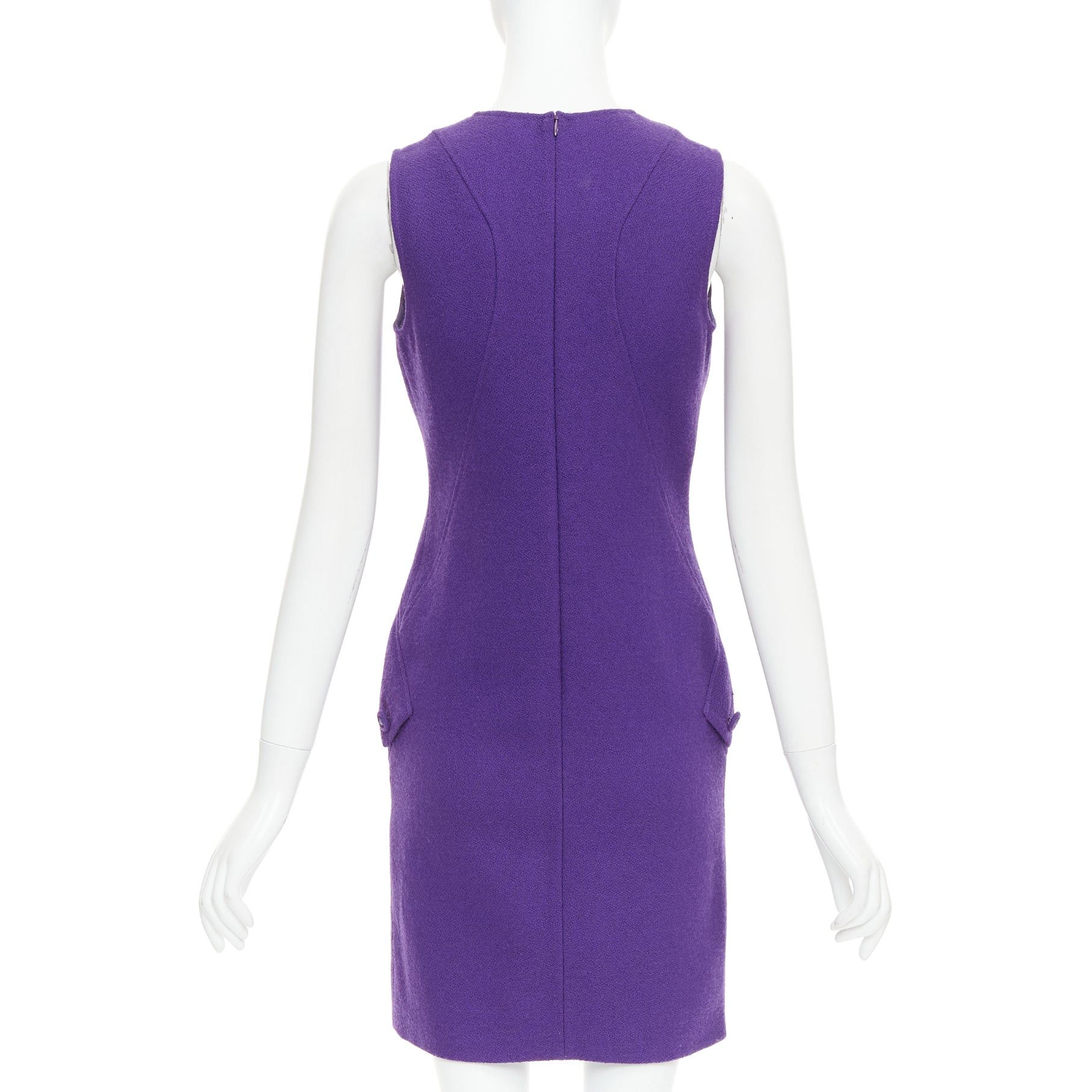 Versace VERSACE purple boucle wool Medusa button slant pocket dress IT38 XS Size XS / US 0-2 / IT 36-38 - 5 Thumbnail