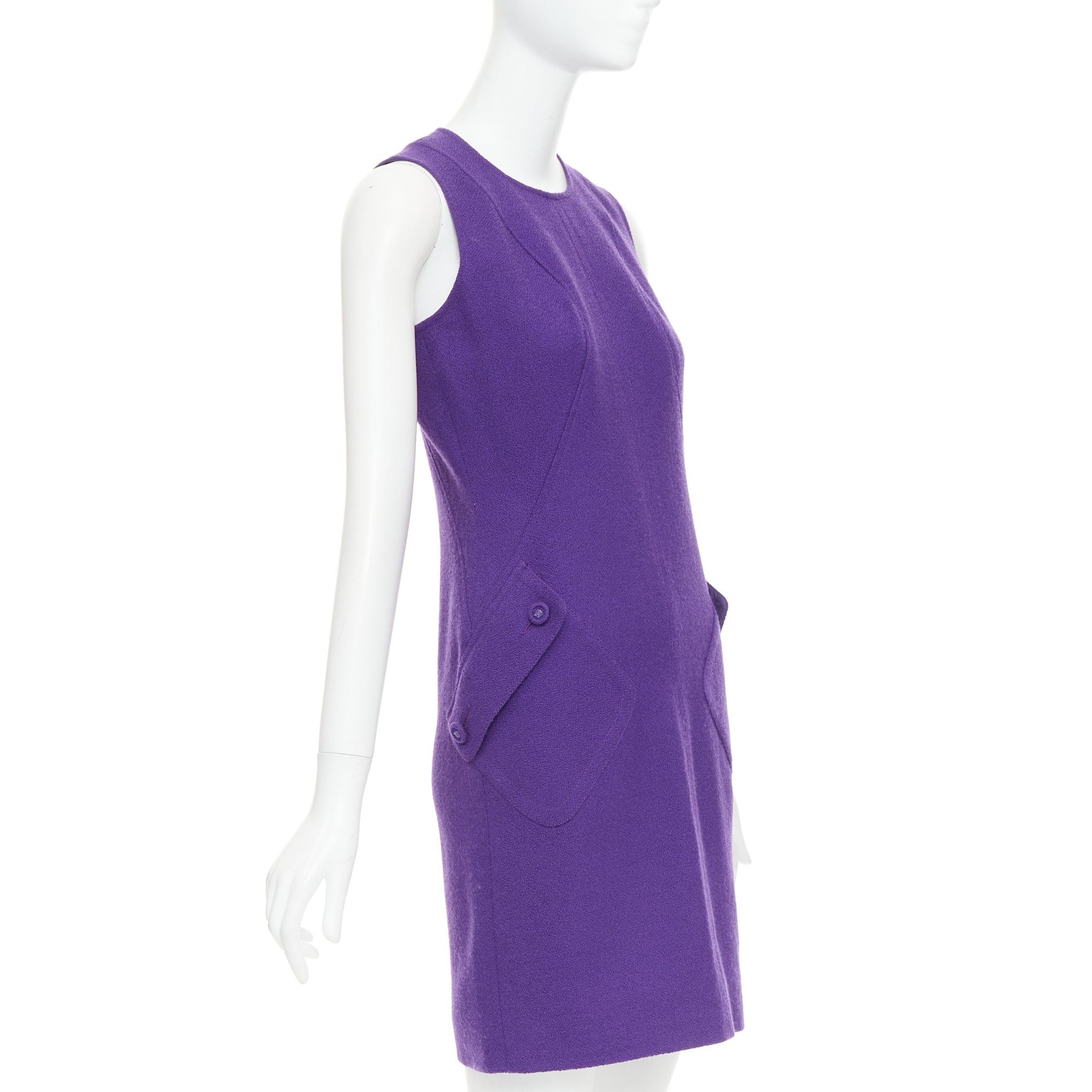 Versace VERSACE purple boucle wool Medusa button slant pocket dress IT38 XS Size XS / US 0-2 / IT 36-38 - 3 Thumbnail