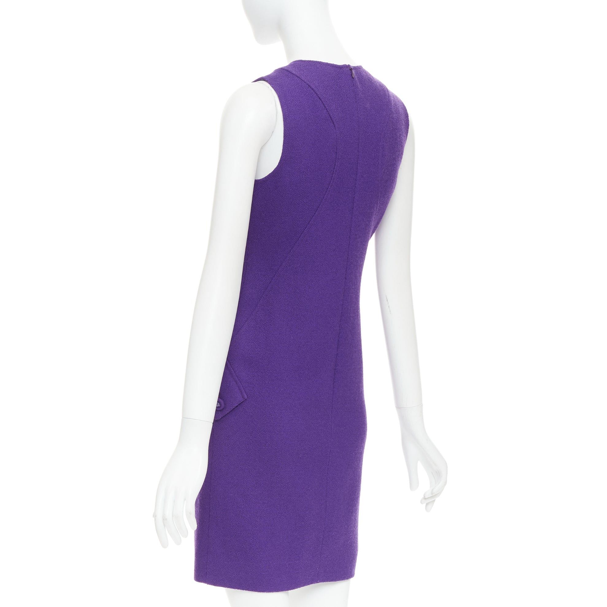 Versace VERSACE purple boucle wool Medusa button slant pocket dress IT38 XS Size XS / US 0-2 / IT 36-38 - 6 Thumbnail