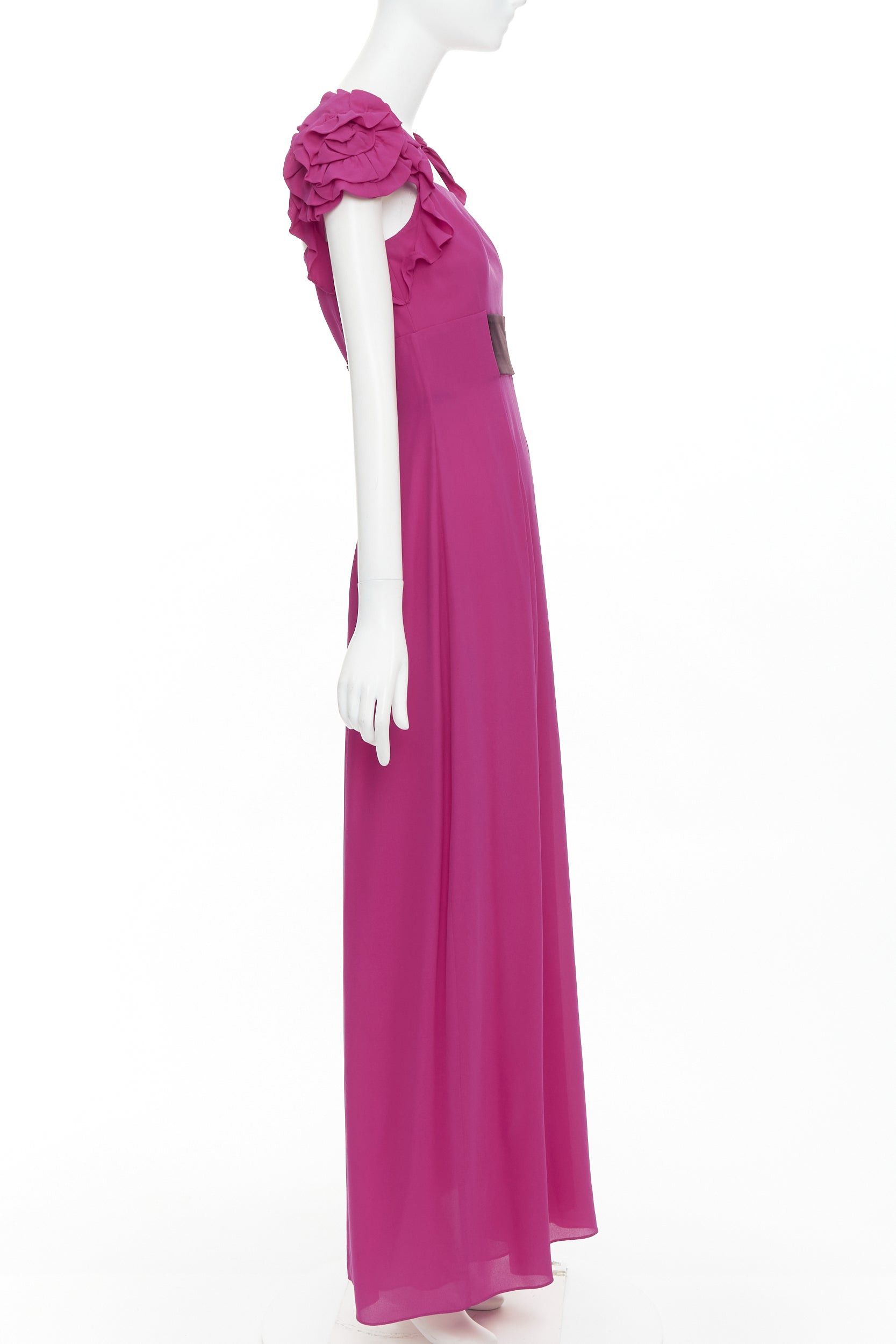 Escada ESCADA Vintage fuchsia pink black silk rose applique midi gown FR34 XS Size XS / US 0-2 / IT 36-38 - 4 Thumbnail