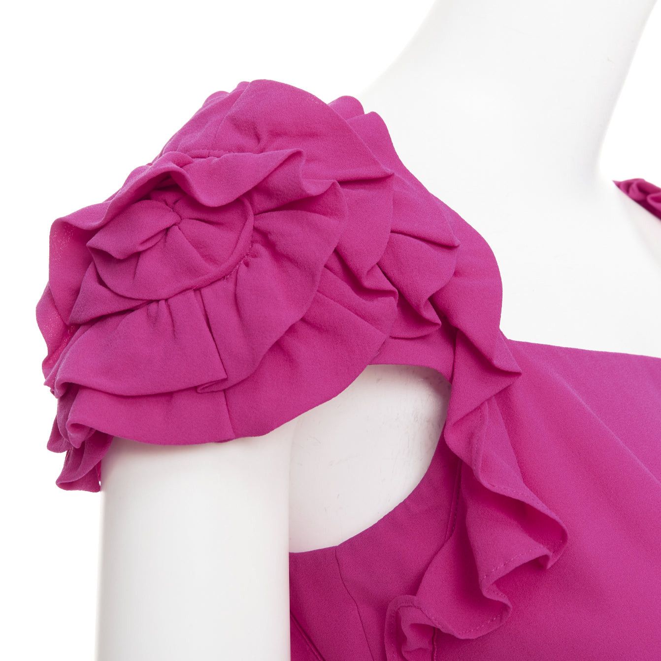 Escada ESCADA Vintage fuchsia pink black silk rose applique midi gown FR34 XS Size XS / US 0-2 / IT 36-38 - 2 Thumbnail