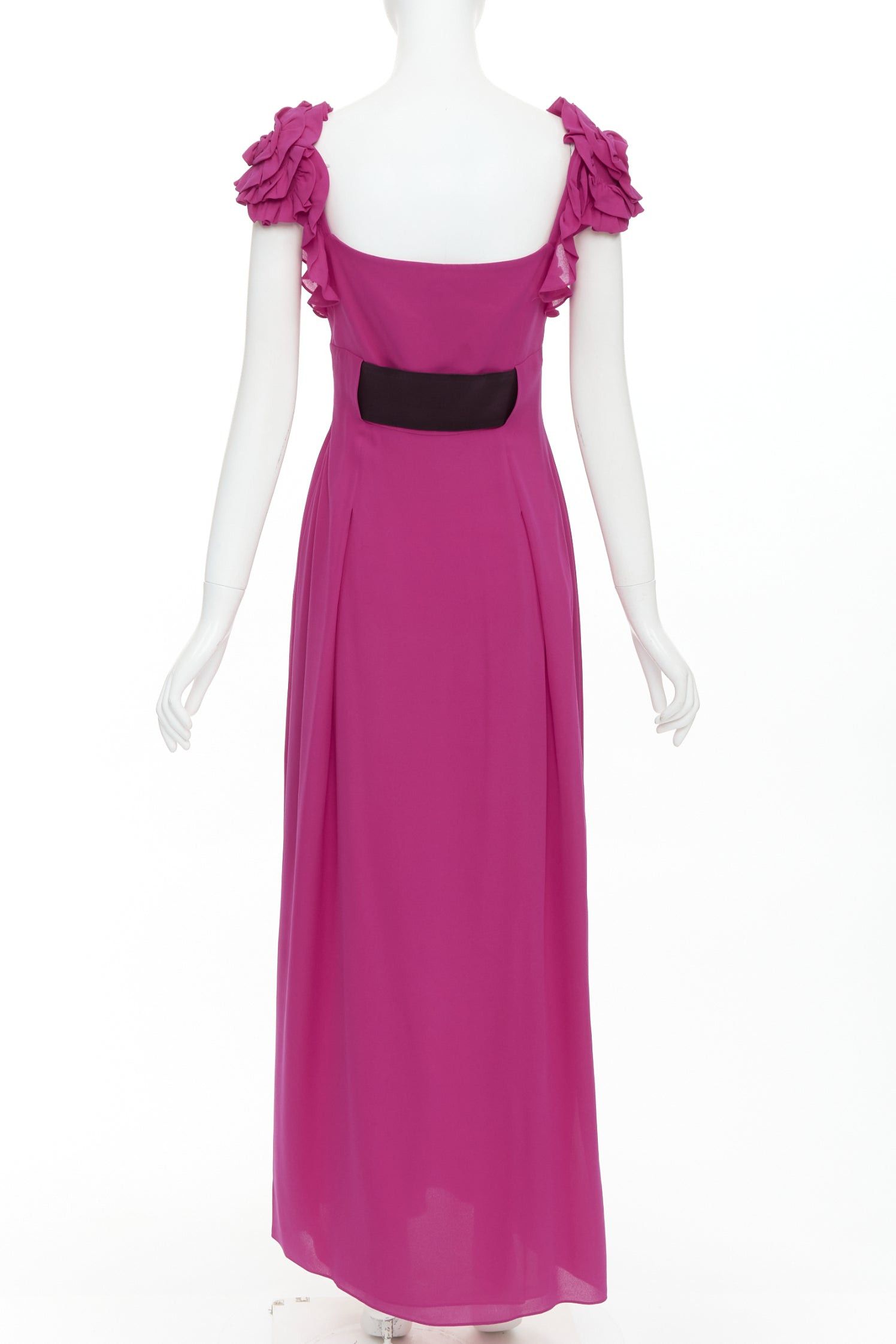 Escada ESCADA Vintage fuchsia pink black silk rose applique midi gown FR34 XS Size XS / US 0-2 / IT 36-38 - 5 Thumbnail