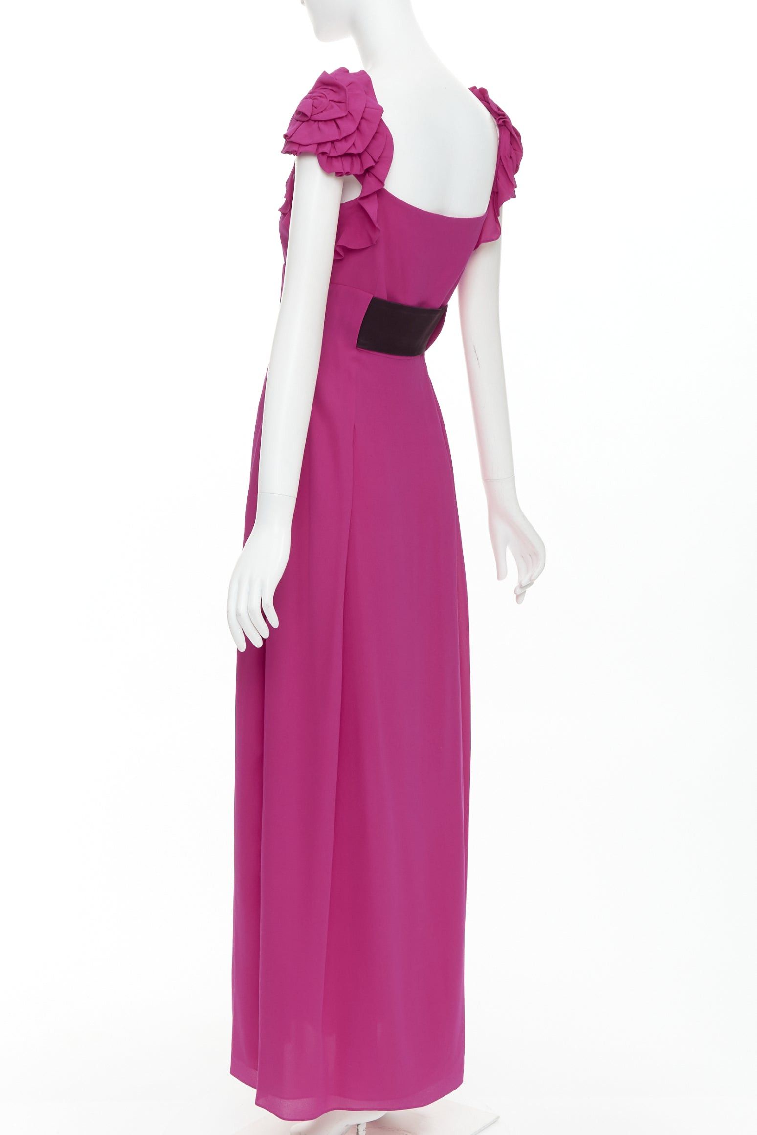 Escada ESCADA Vintage fuchsia pink black silk rose applique midi gown FR34 XS Size XS / US 0-2 / IT 36-38 - 6 Thumbnail