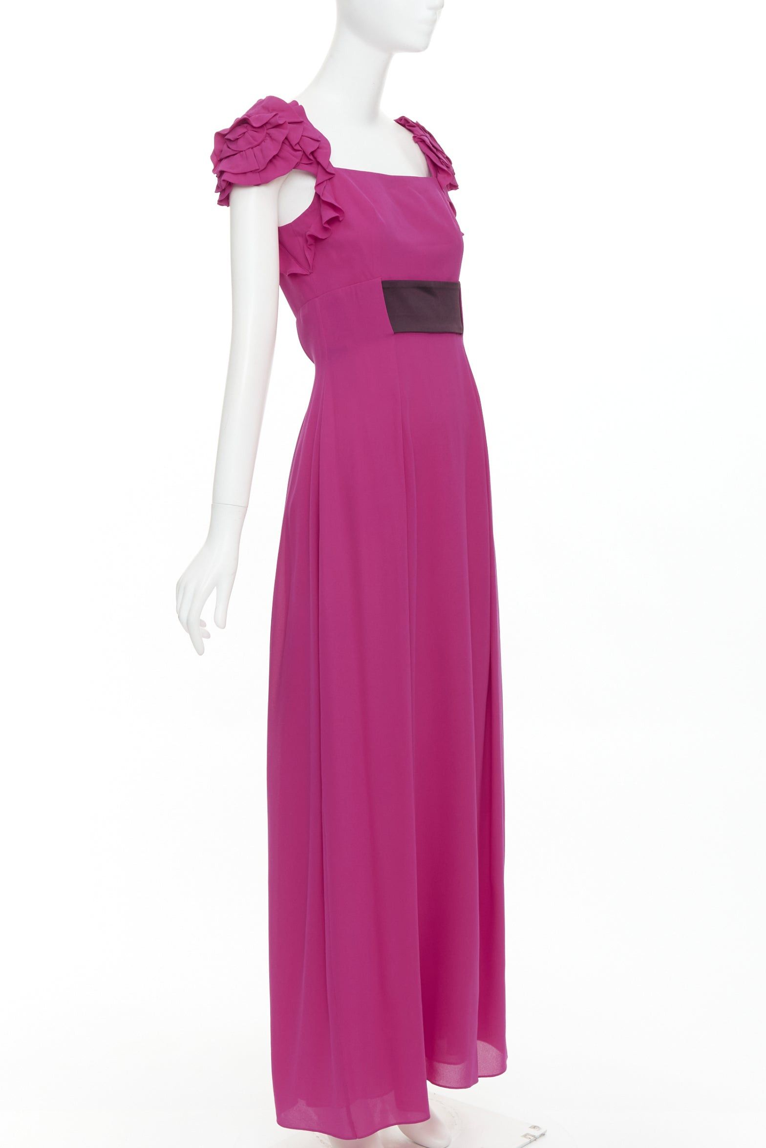 Escada ESCADA Vintage fuchsia pink black silk rose applique midi gown FR34 XS Size XS / US 0-2 / IT 36-38 - 3 Thumbnail
