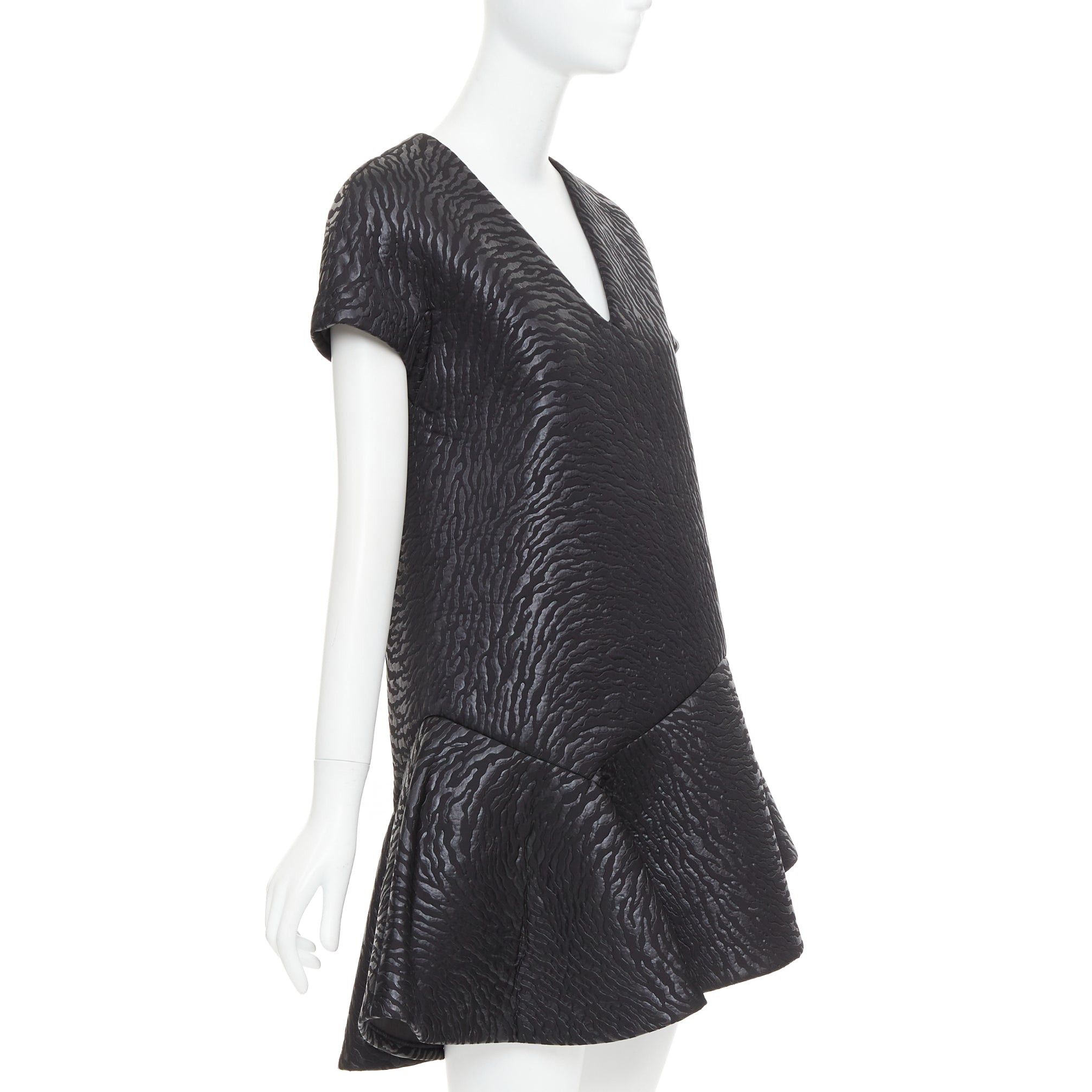 MSGM MSGM black tiger stripe neoprene asymmetric flounce mini dress IT42 M Size M / US 6-8 / IT 42-44 - 3 Thumbnail