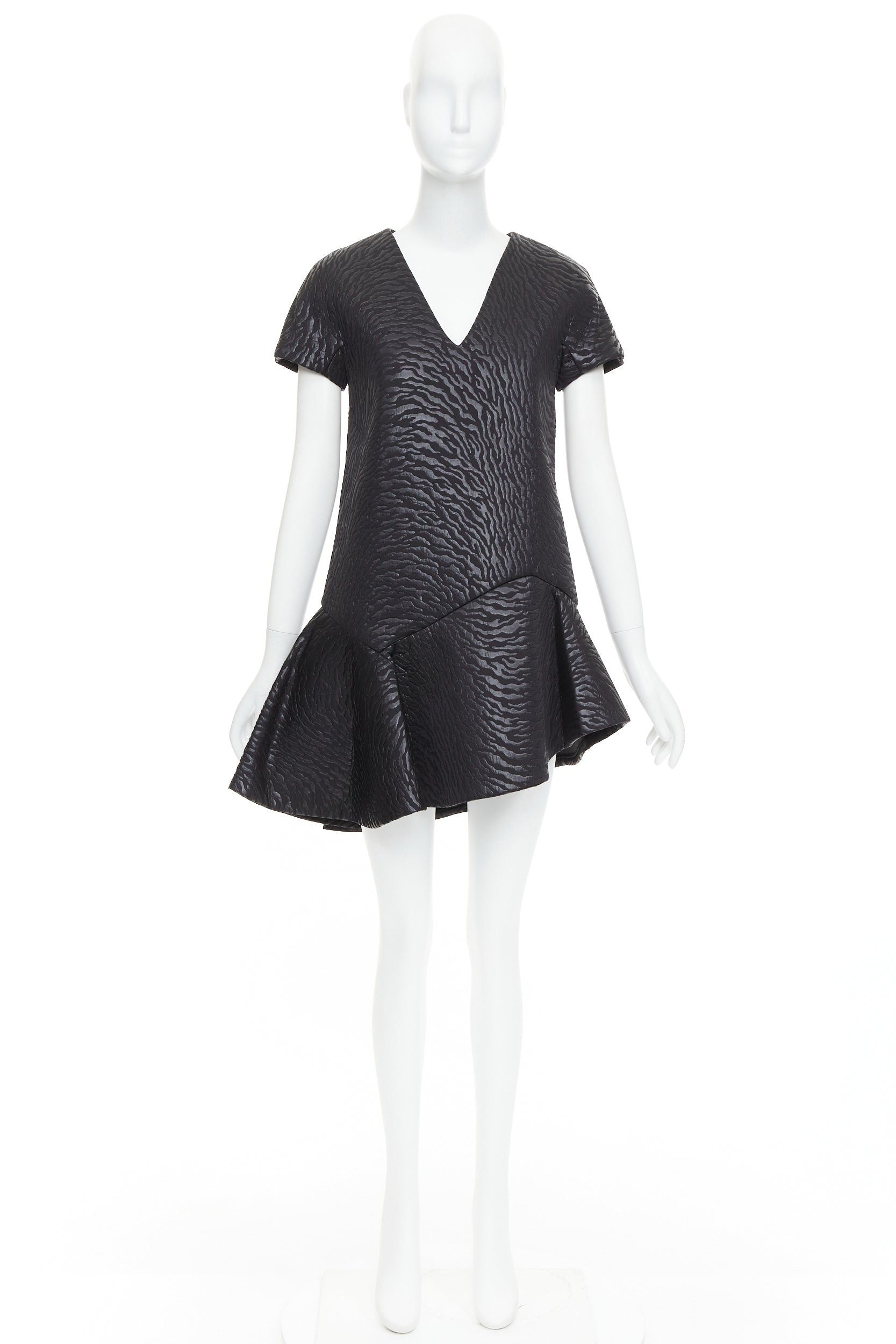 MSGM MSGM black tiger stripe neoprene asymmetric flounce mini dress IT42 M Size M / US 6-8 / IT 42-44 - 9 Thumbnail