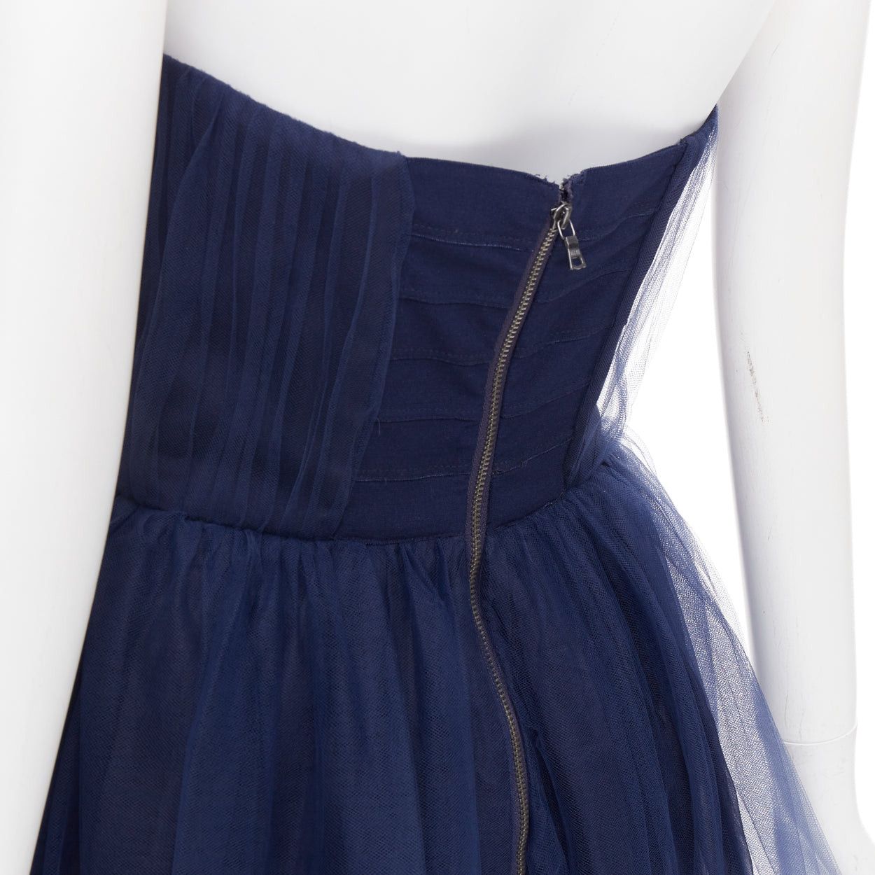 Alice + Olivia ALICE OLIVIA Landi Gathered navy tulle sheer overlay silk trimmed babydoll dress Size S / US 4 / IT 40 - 7 Thumbnail