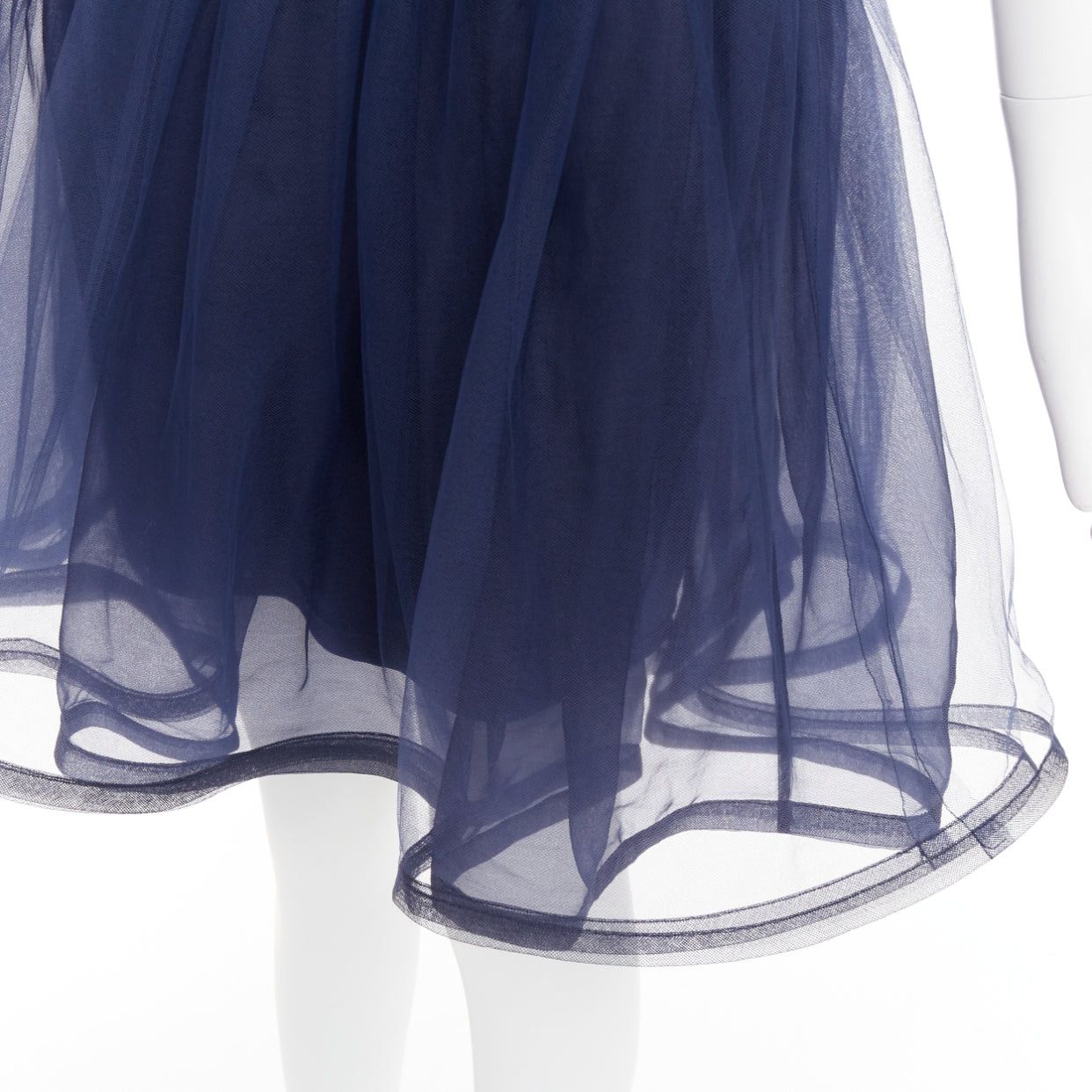Alice + Olivia ALICE OLIVIA Landi Gathered navy tulle sheer overlay silk trimmed babydoll dress Size S / US 4 / IT 40 - 2 Thumbnail