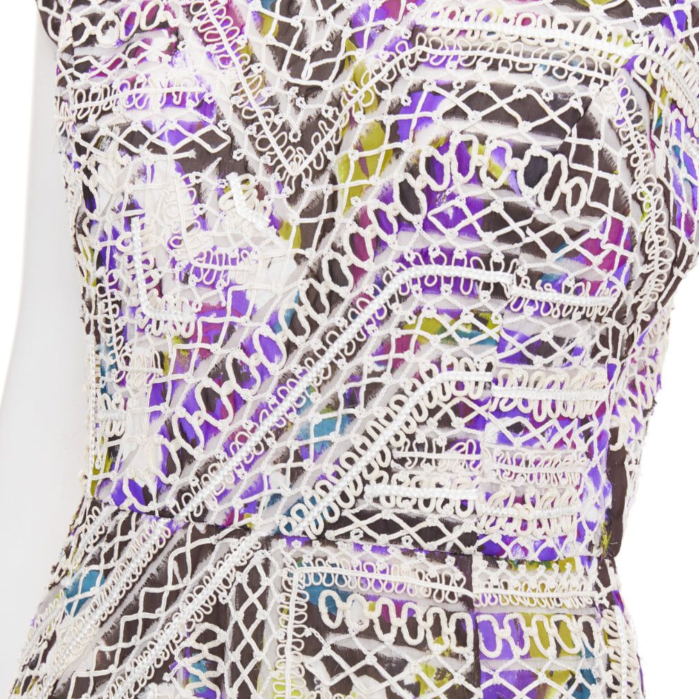 Oscar De La Renta OSCAR DE LA RENTA Runway purple white silk embroidery anglais fringe hem dress US6 M Size M / US 6-8 / IT 42-44 - 7 Thumbnail
