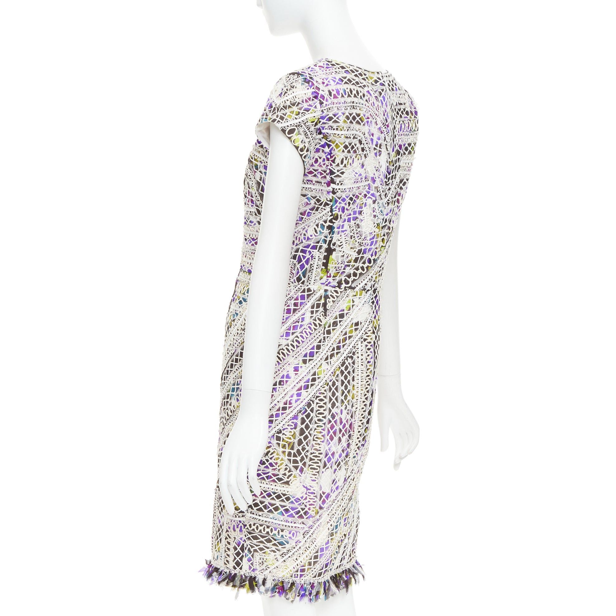 Oscar De La Renta OSCAR DE LA RENTA Runway purple white silk embroidery anglais fringe hem dress US6 M Size M / US 6-8 / IT 42-44 - 6 Thumbnail