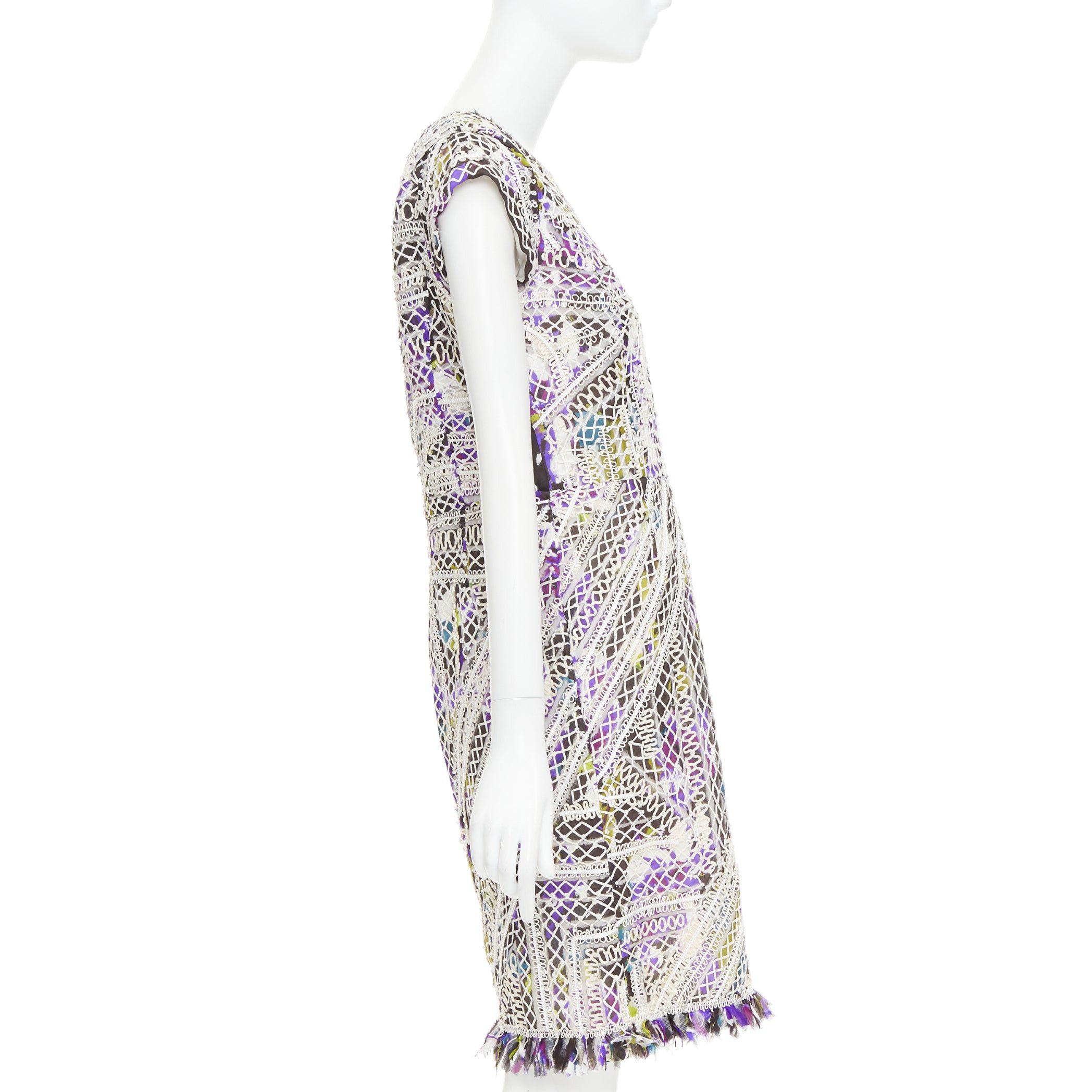 Oscar De La Renta OSCAR DE LA RENTA Runway purple white silk embroidery anglais fringe hem dress US6 M Size M / US 6-8 / IT 42-44 - 4 Thumbnail