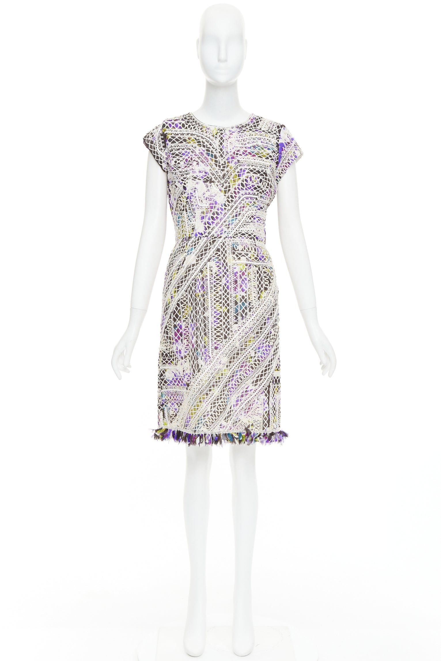 Oscar De La Renta OSCAR DE LA RENTA Runway purple white silk embroidery anglais fringe hem dress US6 M Size M / US 6-8 / IT 42-44 - 9 Thumbnail