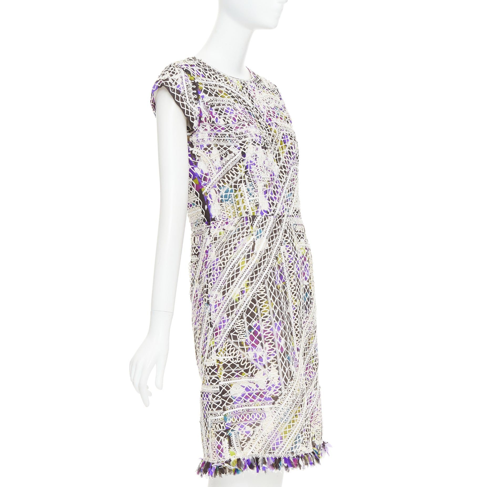 Oscar De La Renta OSCAR DE LA RENTA Runway purple white silk embroidery anglais fringe hem dress US6 M Size M / US 6-8 / IT 42-44 - 3 Thumbnail