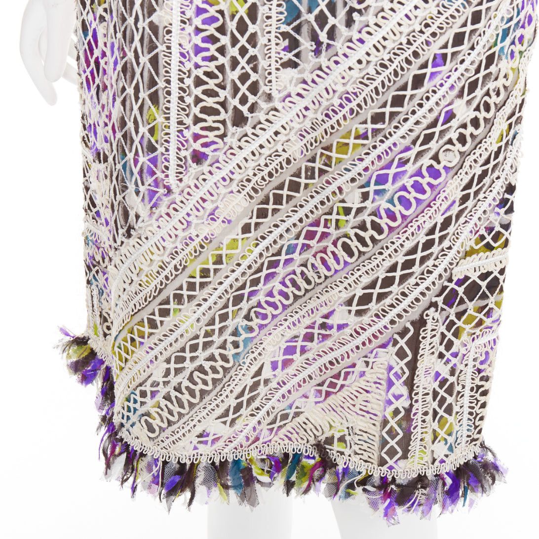 Oscar De La Renta OSCAR DE LA RENTA Runway purple white silk embroidery anglais fringe hem dress US6 M Size M / US 6-8 / IT 42-44 - 2 Thumbnail