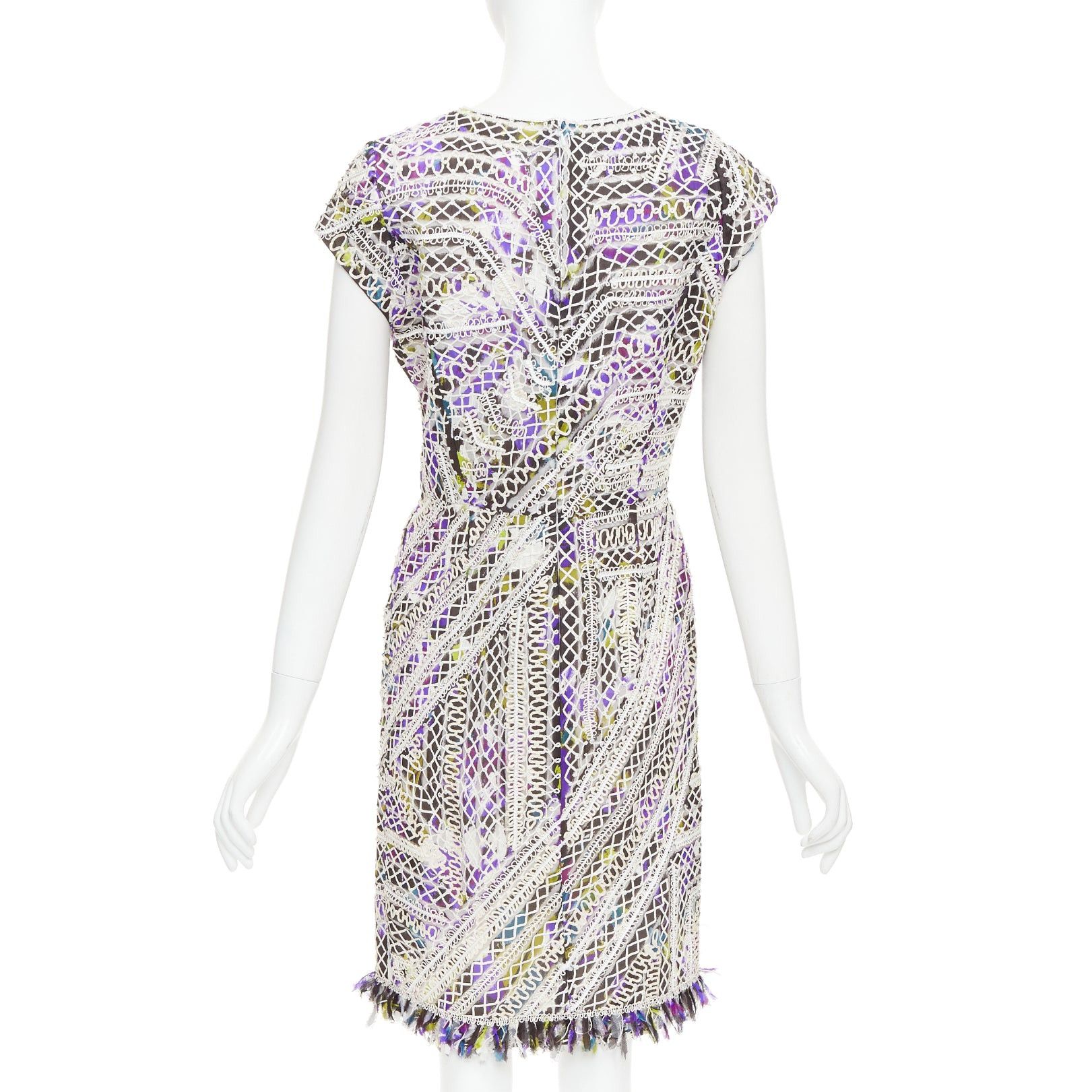 Oscar De La Renta OSCAR DE LA RENTA Runway purple white silk embroidery anglais fringe hem dress US6 M Size M / US 6-8 / IT 42-44 - 5 Thumbnail