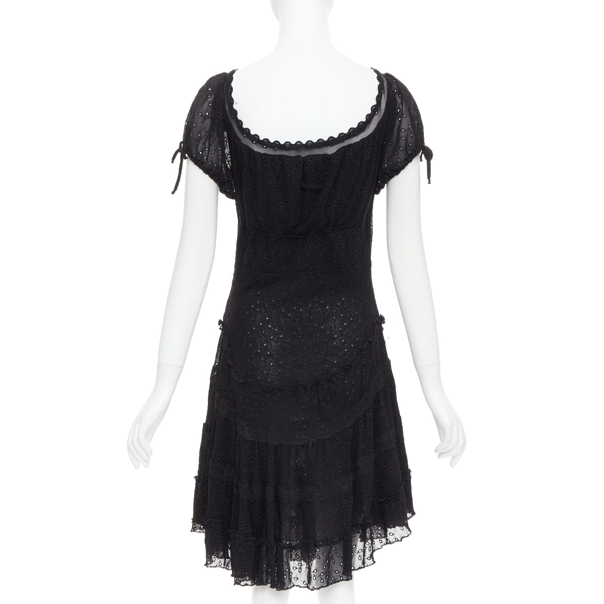 Jean Paul Gaultier JEAN PAUL GAULTIER MAILLE FEMME Vintage black eyelet ruffle self tie dress M Size M / US 6-8 / IT 42-44 - 5 Thumbnail