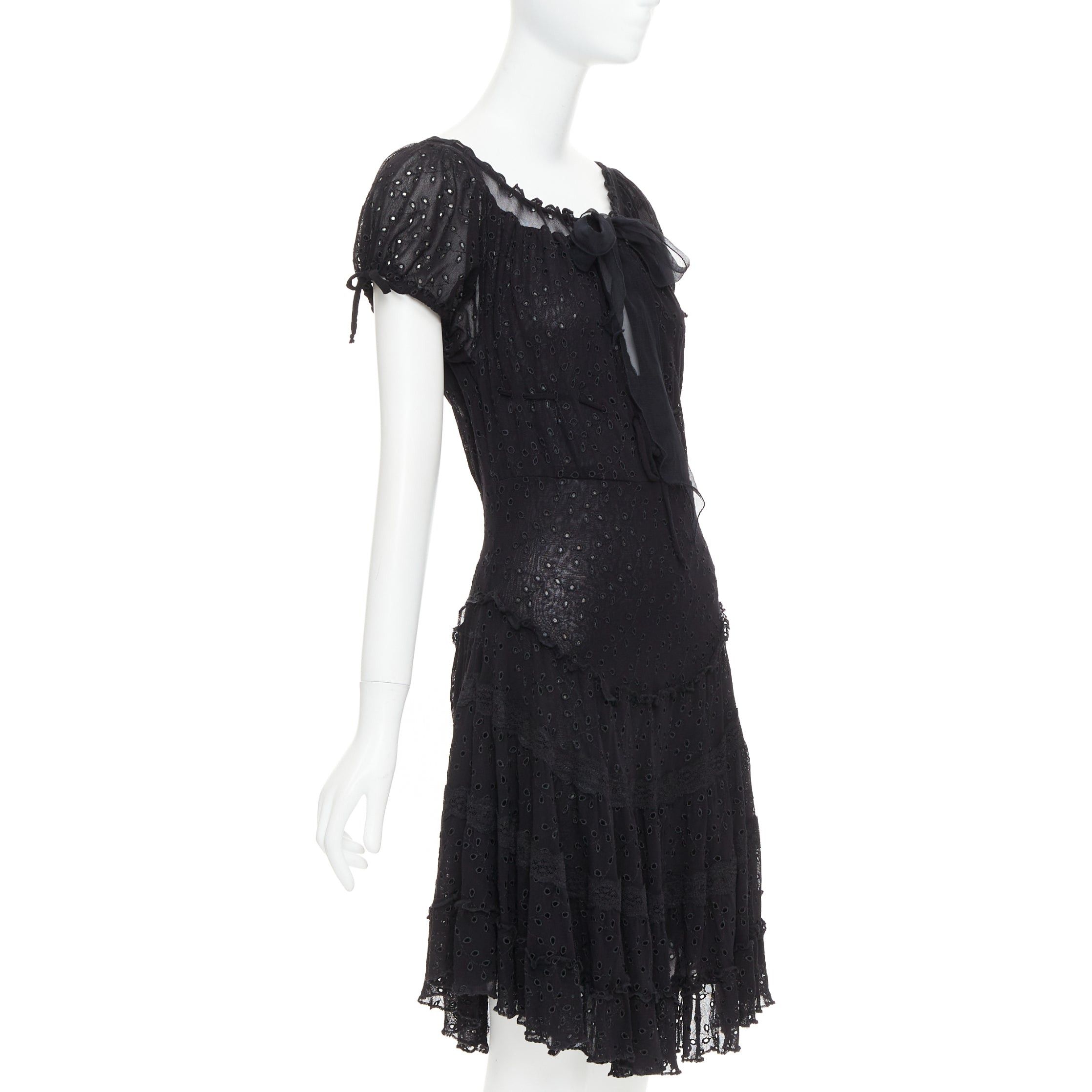 Jean Paul Gaultier JEAN PAUL GAULTIER MAILLE FEMME Vintage black eyelet ruffle self tie dress M Size M / US 6-8 / IT 42-44 - 3 Thumbnail