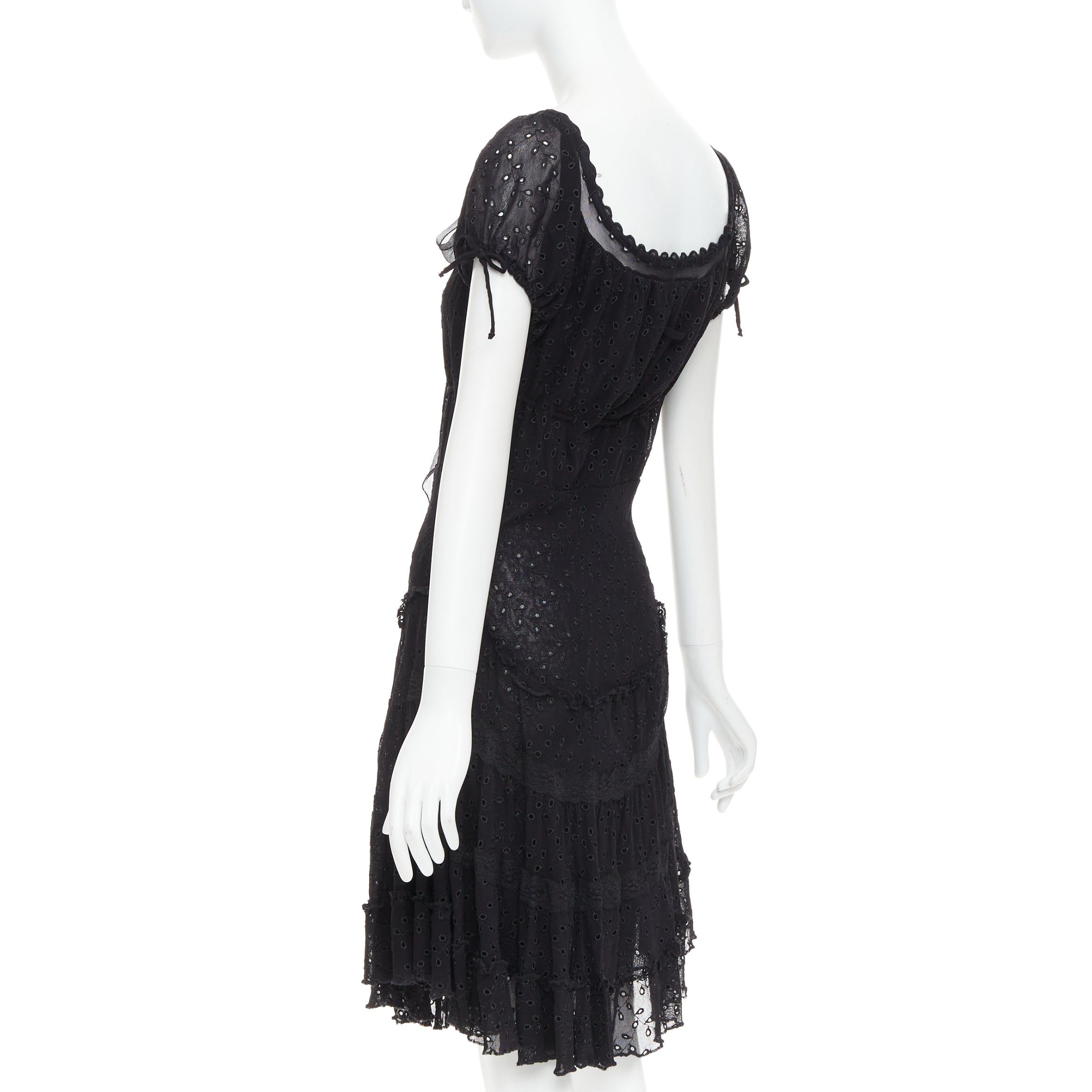 Jean Paul Gaultier JEAN PAUL GAULTIER MAILLE FEMME Vintage black eyelet ruffle self tie dress M Size M / US 6-8 / IT 42-44 - 6 Thumbnail