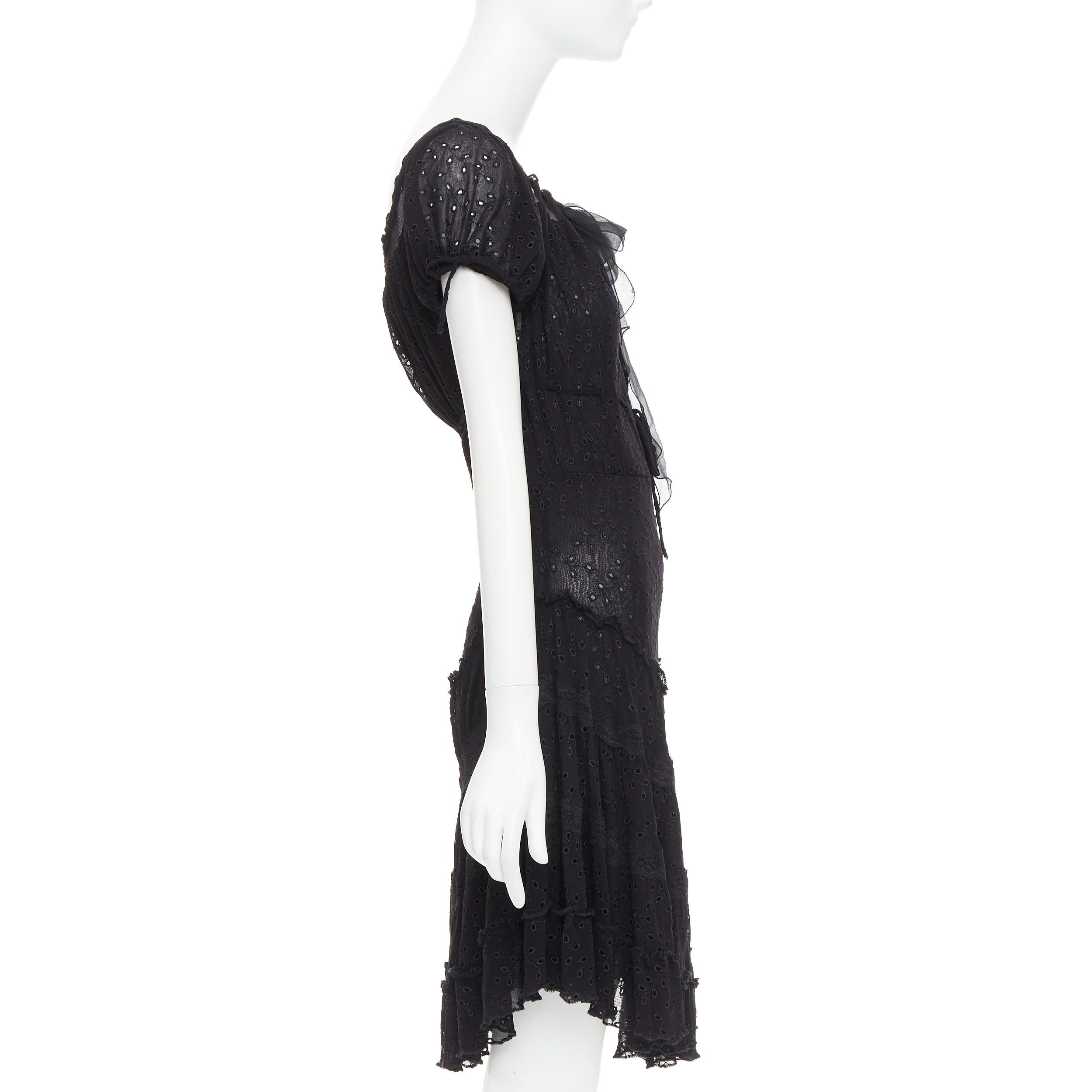 Jean Paul Gaultier JEAN PAUL GAULTIER MAILLE FEMME Vintage black eyelet ruffle self tie dress M Size M / US 6-8 / IT 42-44 - 4 Thumbnail