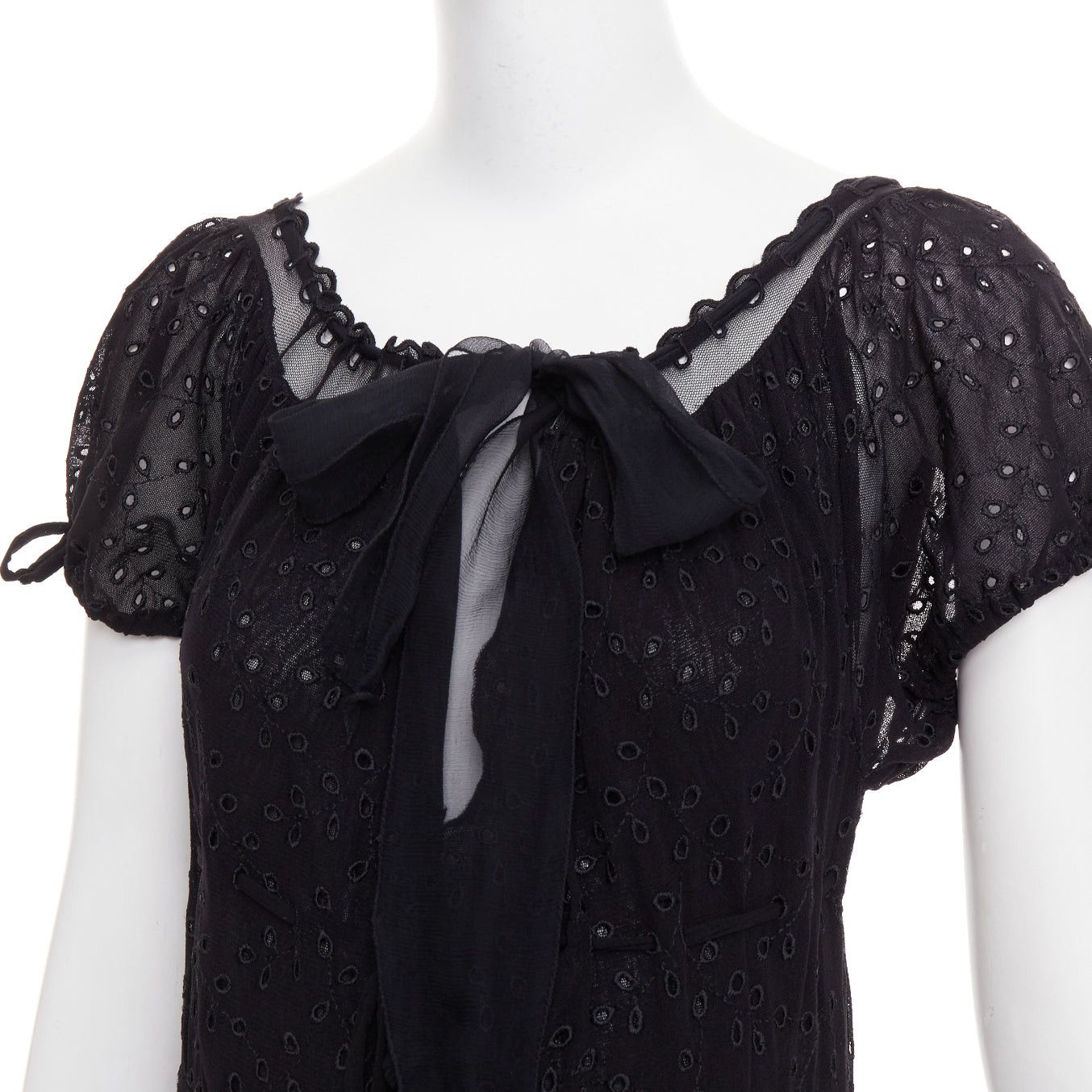 Jean Paul Gaultier JEAN PAUL GAULTIER MAILLE FEMME Vintage black eyelet ruffle self tie dress M Size M / US 6-8 / IT 42-44 - 2 Thumbnail