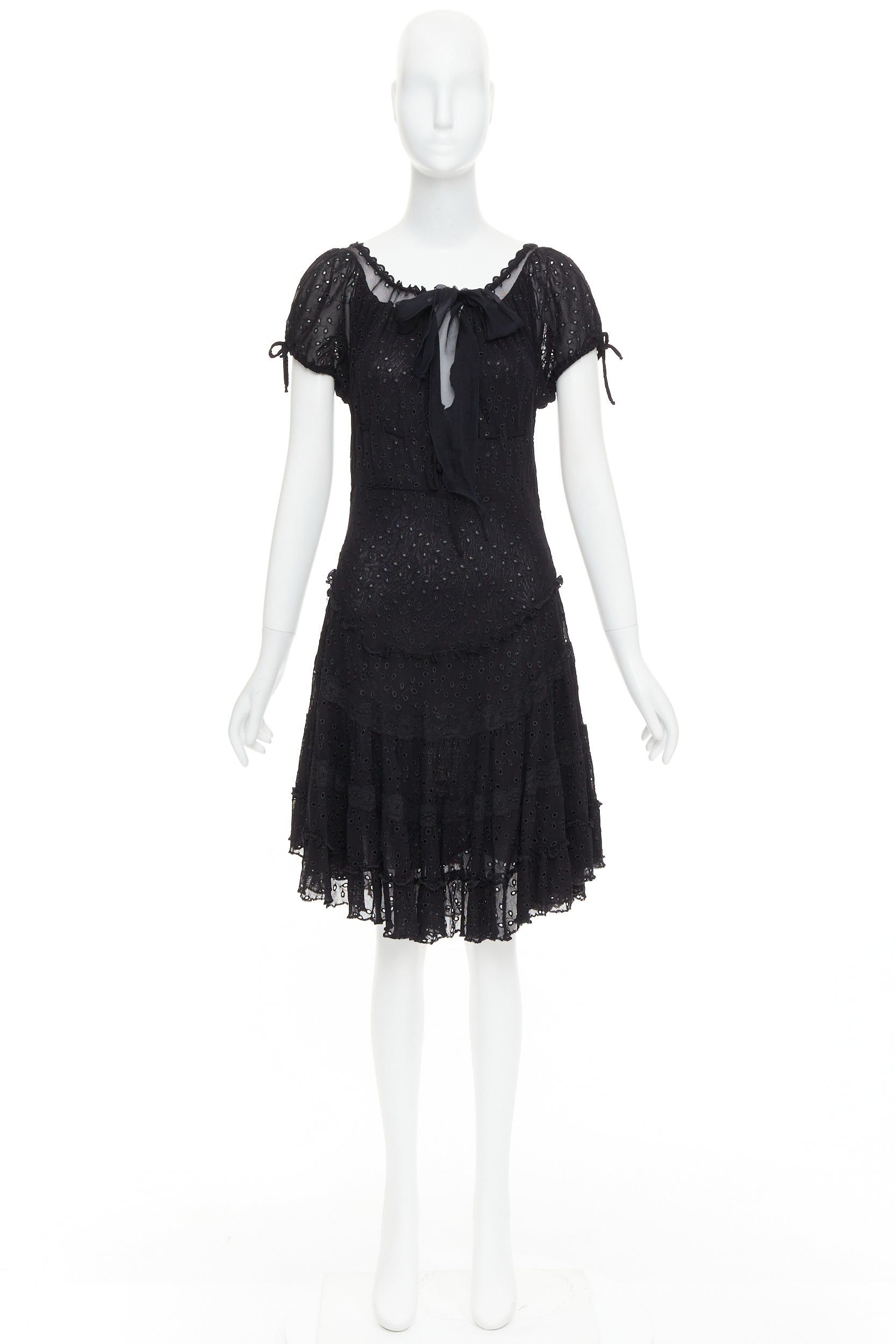 Jean Paul Gaultier JEAN PAUL GAULTIER MAILLE FEMME Vintage black eyelet ruffle self tie dress M Size M / US 6-8 / IT 42-44 - 9 Thumbnail