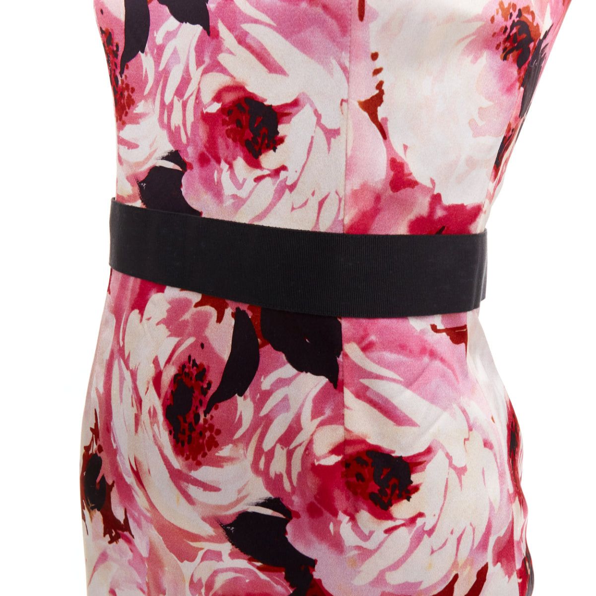 Dolce & Gabbana DOLCE GABBANA Vintage pink rose peonies floral black strap mini dress IT40 S Size S / US 4 / IT 40 - 2 Thumbnail