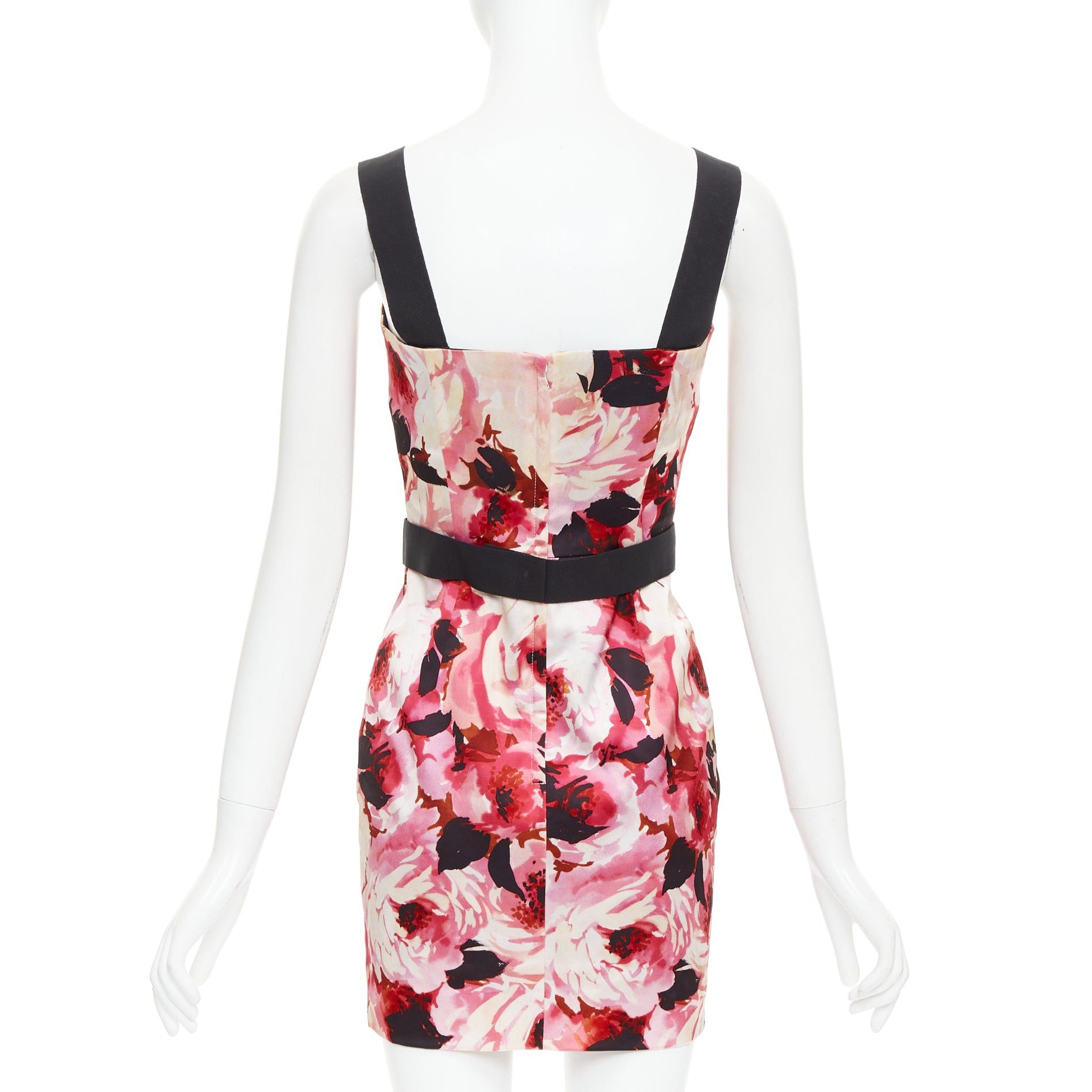 Dolce & Gabbana DOLCE GABBANA Vintage pink rose peonies floral black strap mini dress IT40 S Size S / US 4 / IT 40 - 5 Thumbnail