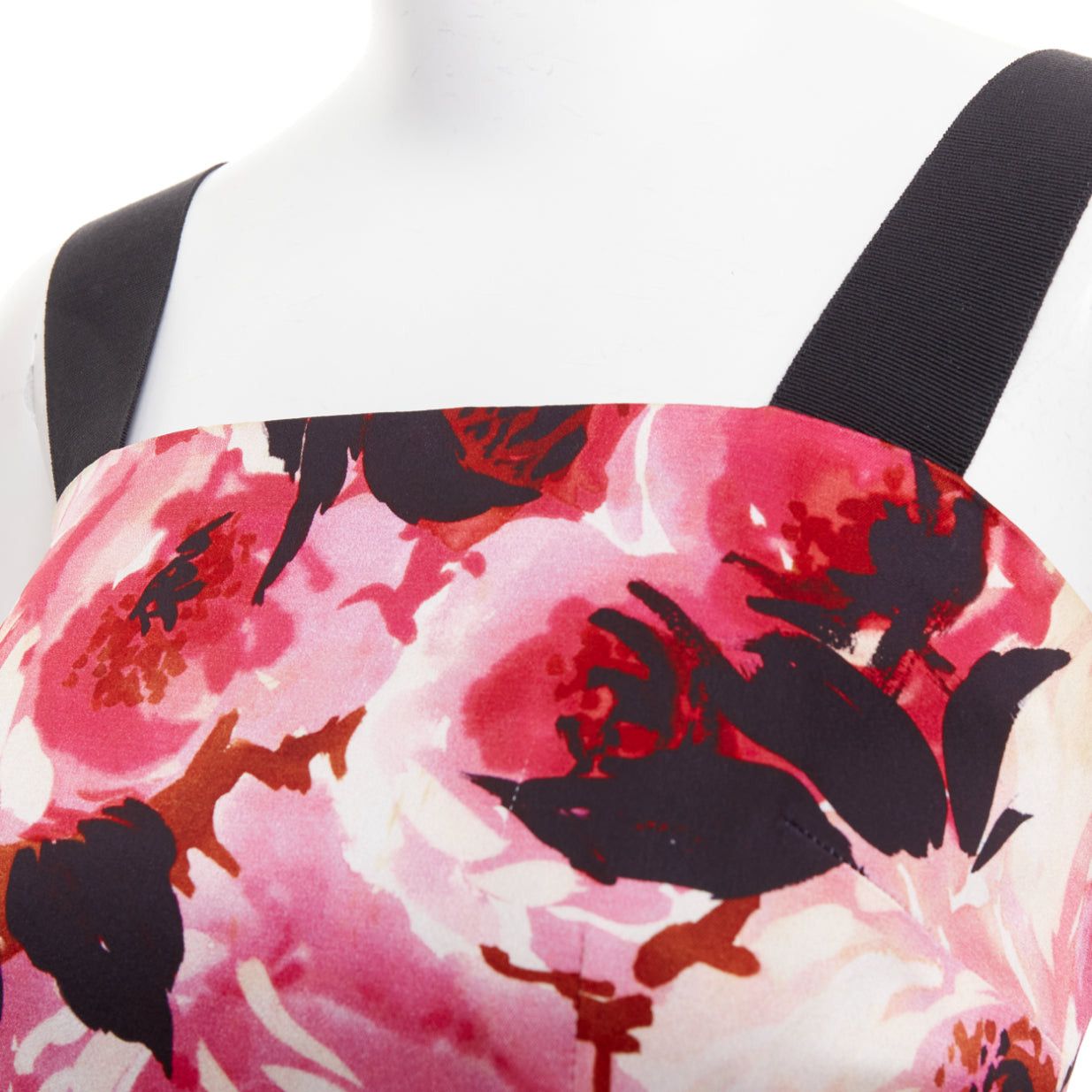 Dolce & Gabbana DOLCE GABBANA Vintage pink rose peonies floral black strap mini dress IT40 S Size S / US 4 / IT 40 - 7 Thumbnail