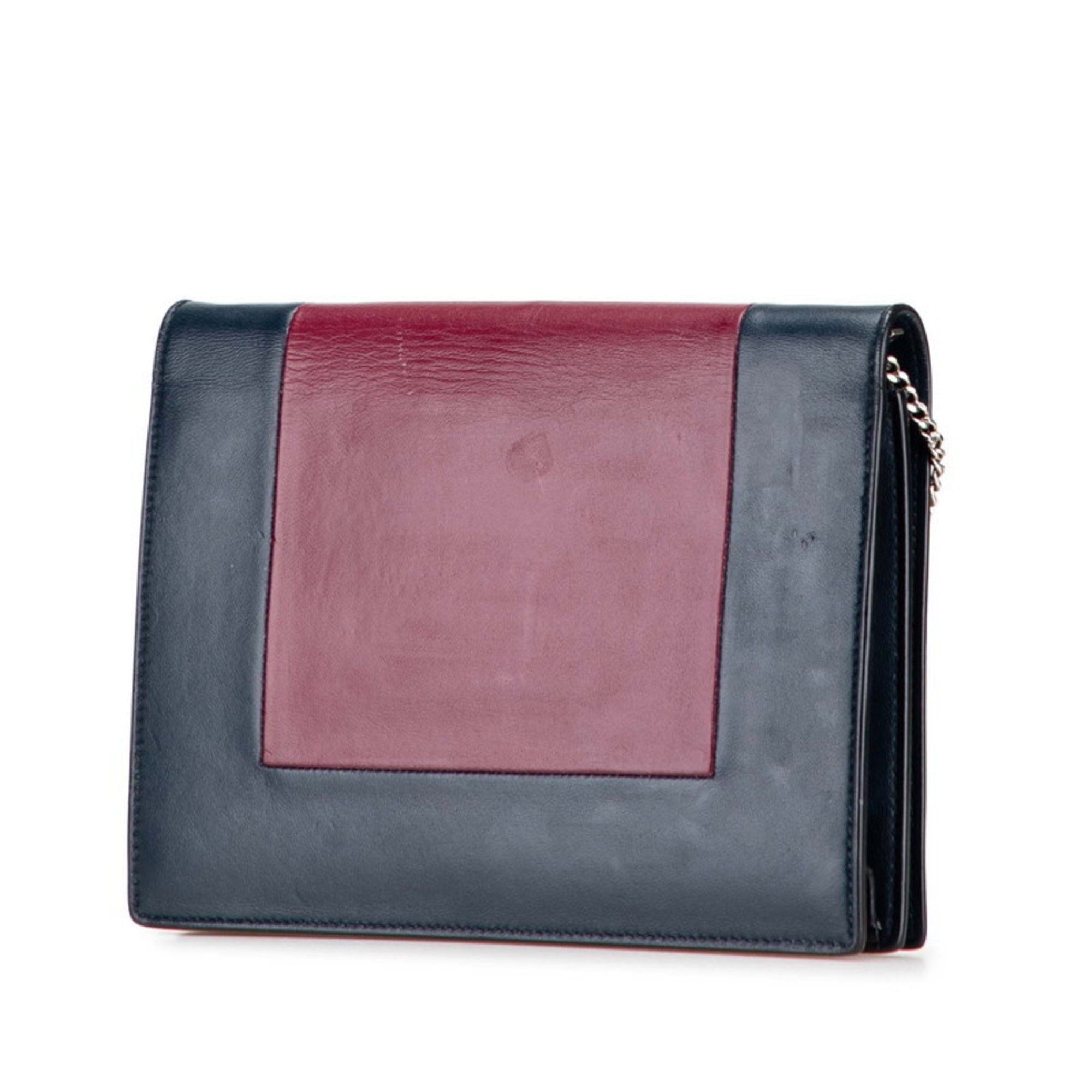 Celine Celine Frame Evening Chain Wallet Shoulder Bag in Navy and Bordeaux Leather for Women Size ONE SIZE - 2 Thumbnail