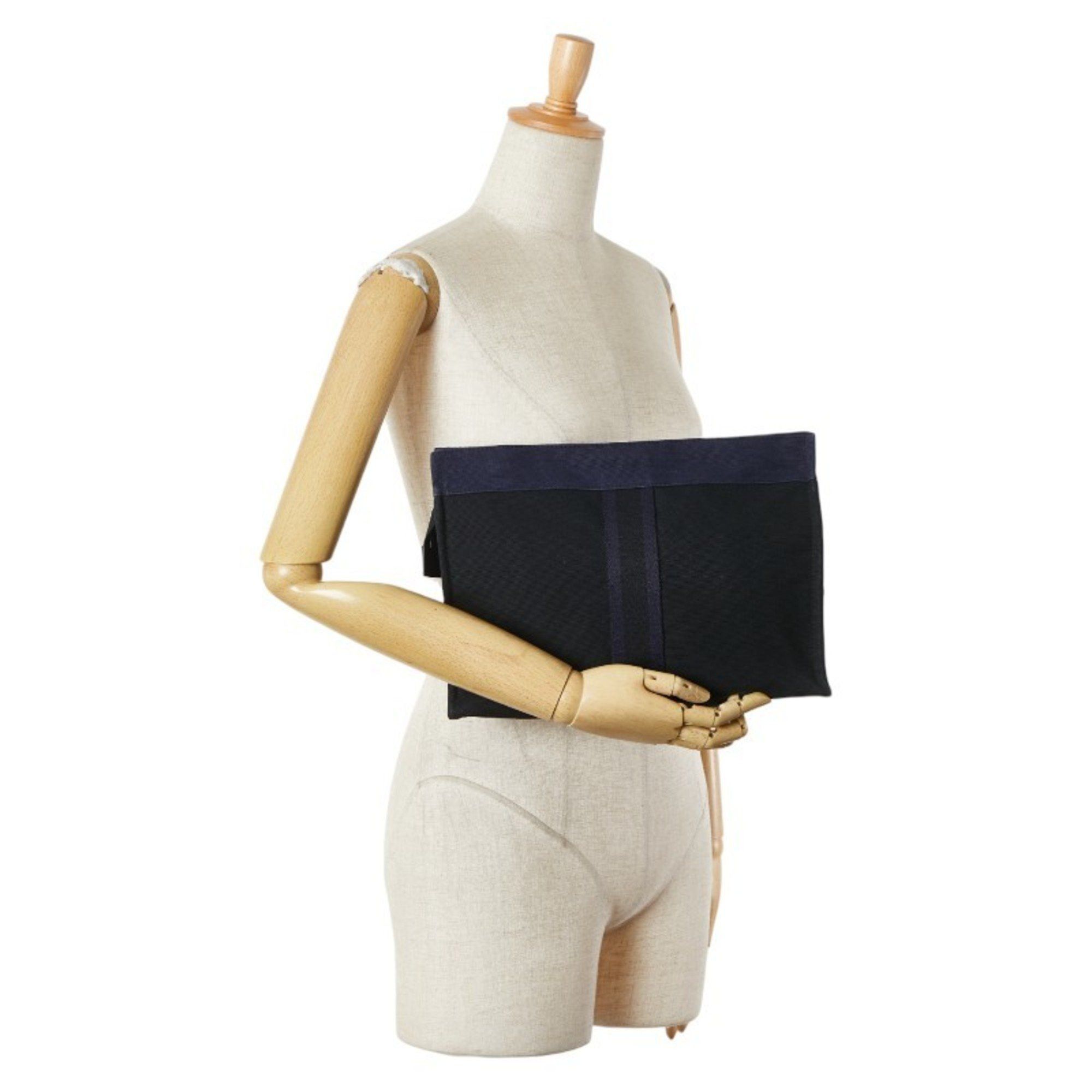 Hermes Hermes Foulet Clutch Bag/Second Bag Navy/Black Canvas Women's HERMES Size ONE SIZE - 12 Thumbnail
