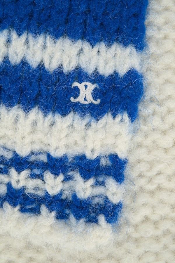 Celine striped scarf in chunky mohair and wool off white/electric blue Size ONE SIZE - 2 Thumbnail