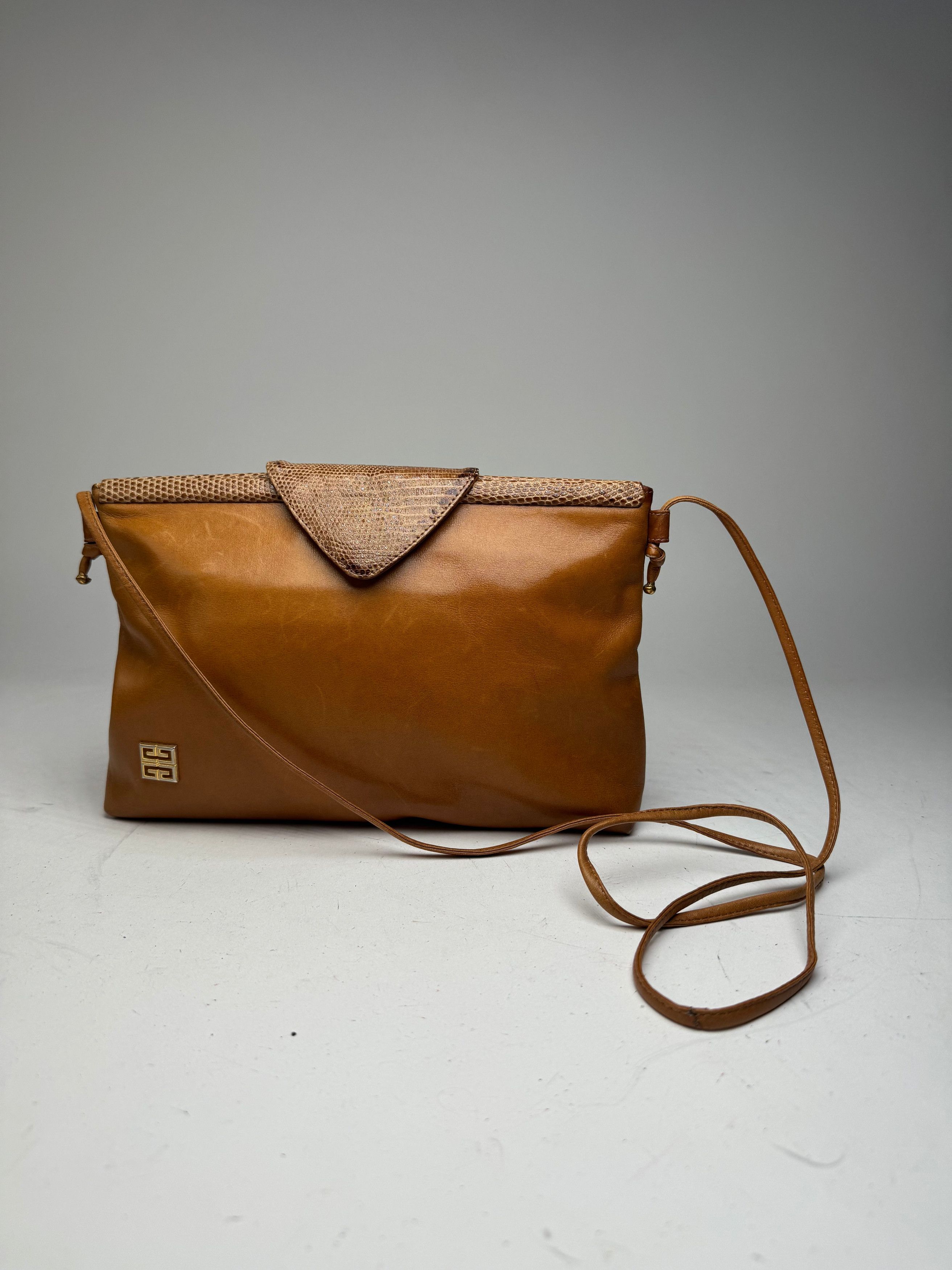 Givenchy Vintage Snake Embossed Leather Crossbody Bag Camel Size ONE SIZE - 14 Thumbnail