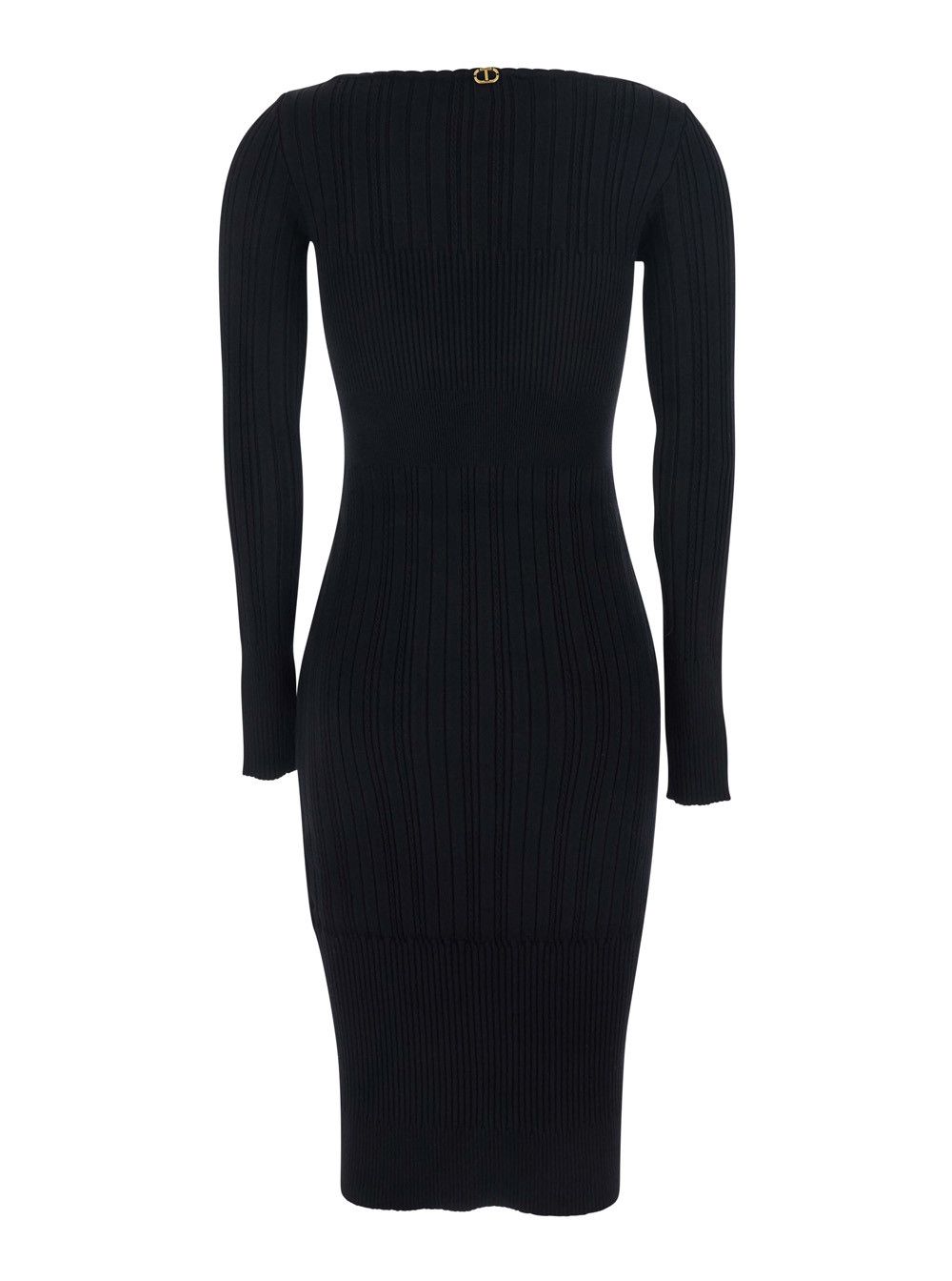 TWINSET Black Long Dress with Boat Neck and Ribbed Design in Fabric Woman Size M / US 6-8 / IT 42-44 - 2 Thumbnail