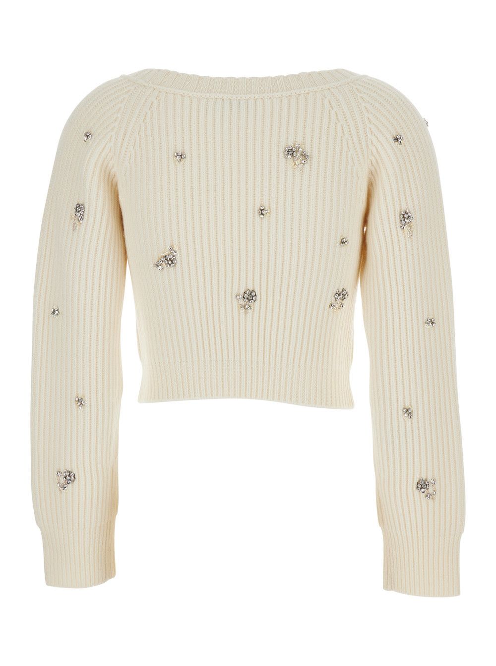 Simkhai 'Novah' White Cropped Rhinestoned Cardigan with V Neck in Wool and Cashmere Woman Size S / US 4 / IT 40 - 2 Thumbnail
