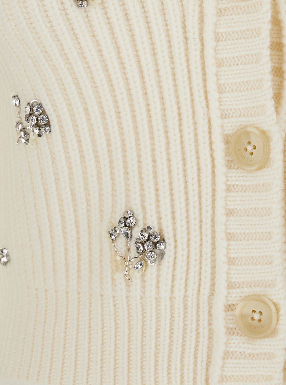 Simkhai 'Novah' White Cropped Rhinestoned Cardigan with V Neck in Wool and Cashmere Woman Size S / US 4 / IT 40 - 3 Thumbnail