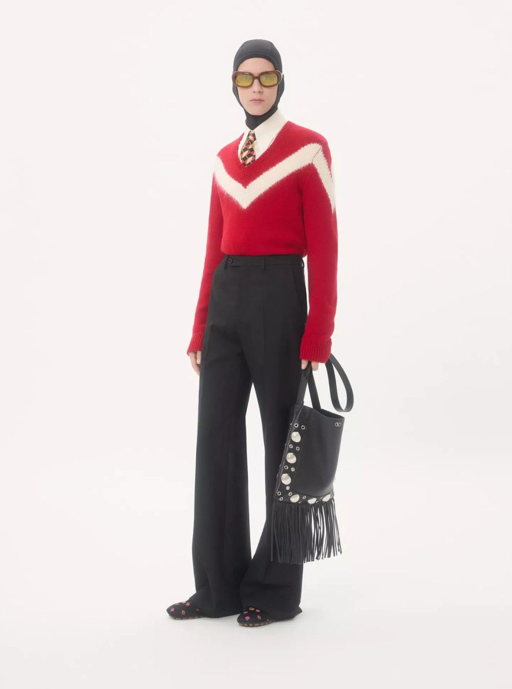 Valentino Red Sweater with V Neck and Rear Bow with VLogo Plaque in Wool Man Size US XL / EU 56 / 4 - 4 Thumbnail