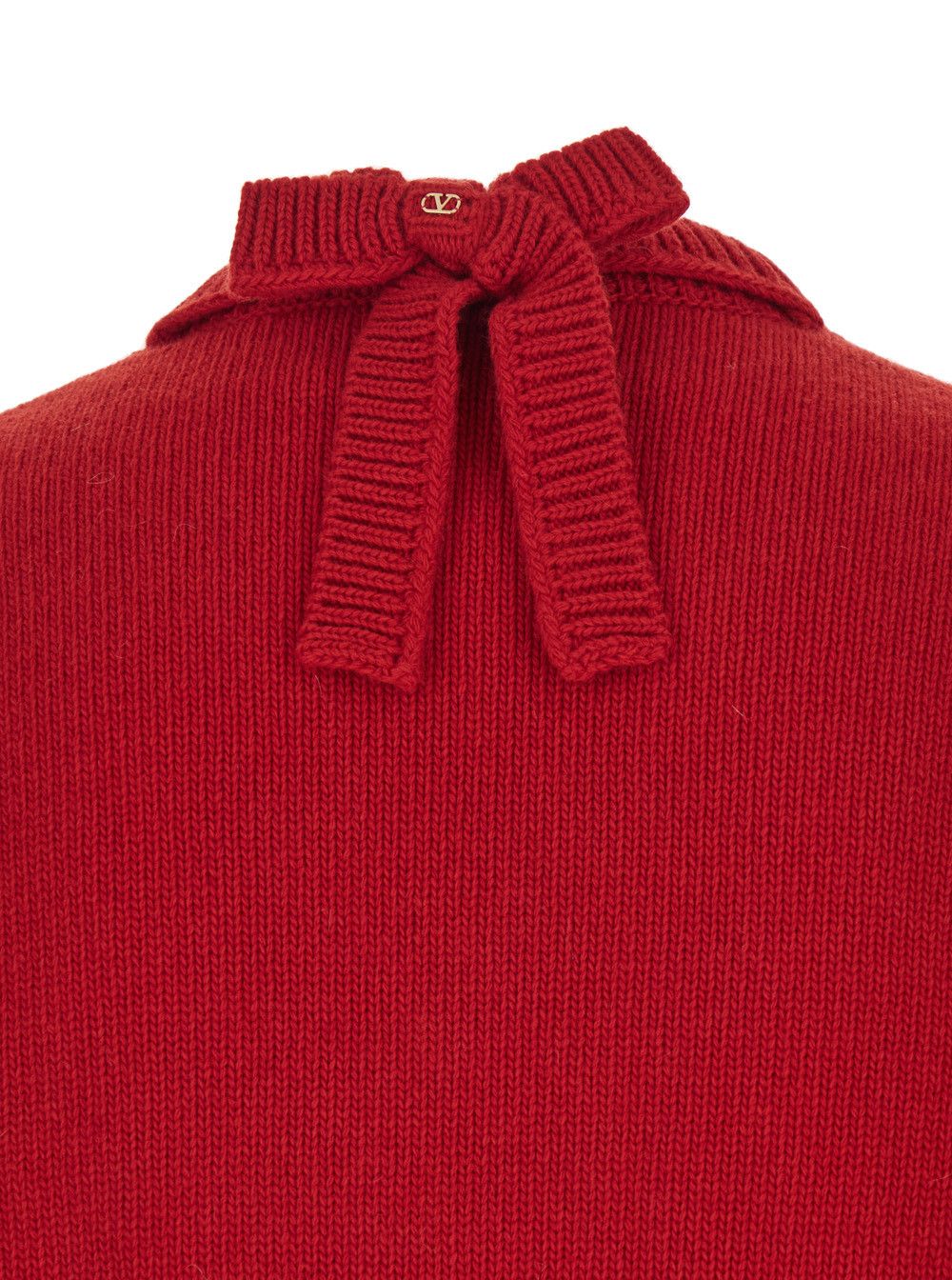 Valentino Red Sweater with V Neck and Rear Bow with VLogo Plaque in Wool Man Size US XL / EU 56 / 4 - 3 Thumbnail