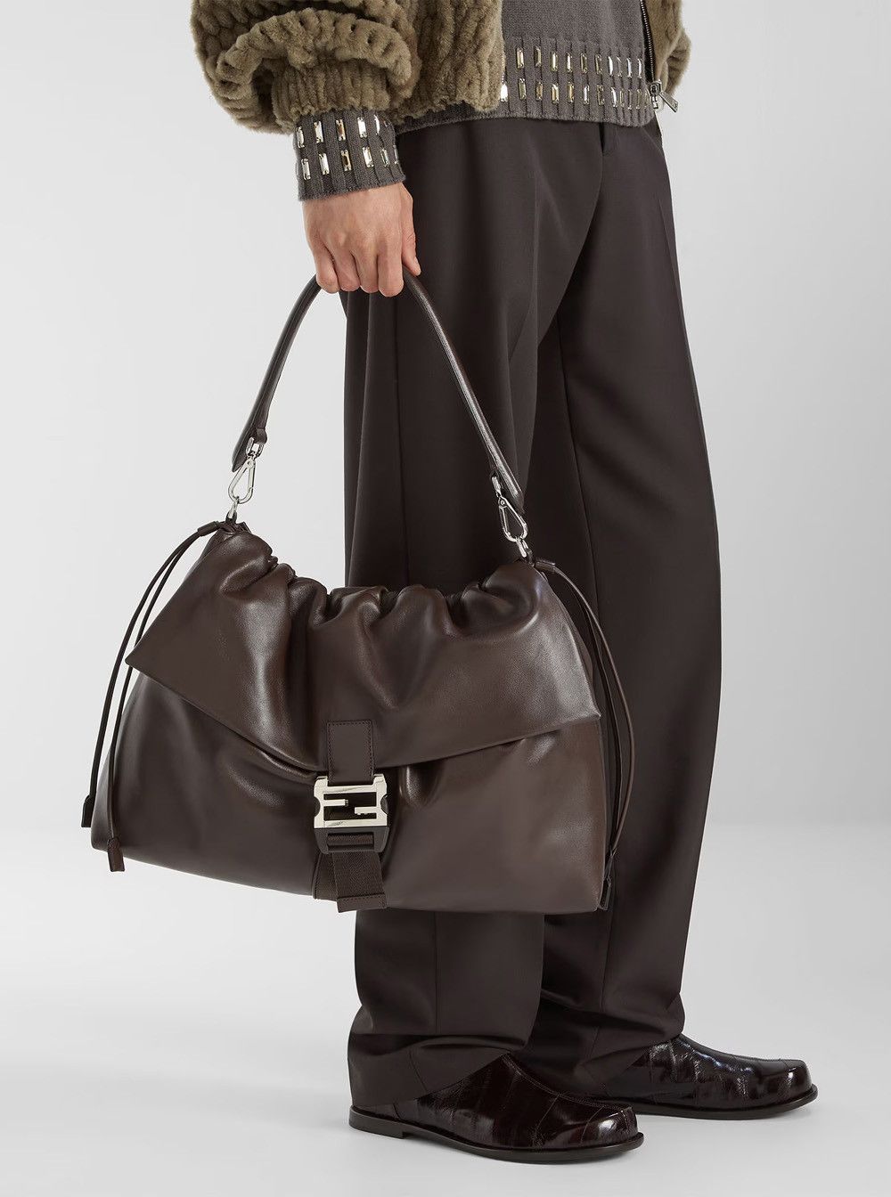 Fendi 'Mama Baguette Large' Brown Shoulder Bag with FF Closure on the Front in Leather Man Size ONE SIZE - 6 Thumbnail
