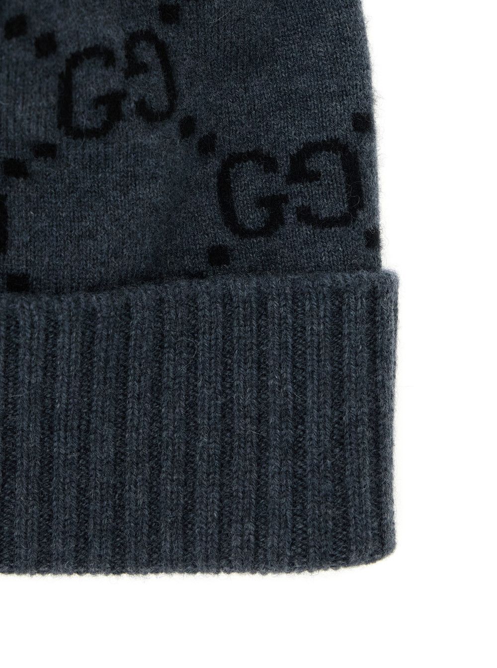 Gucci Men's 'GG Jacquard' Gray Beanie with Brim and Cuff in Cashmere Size ONE SIZE - 3 Thumbnail