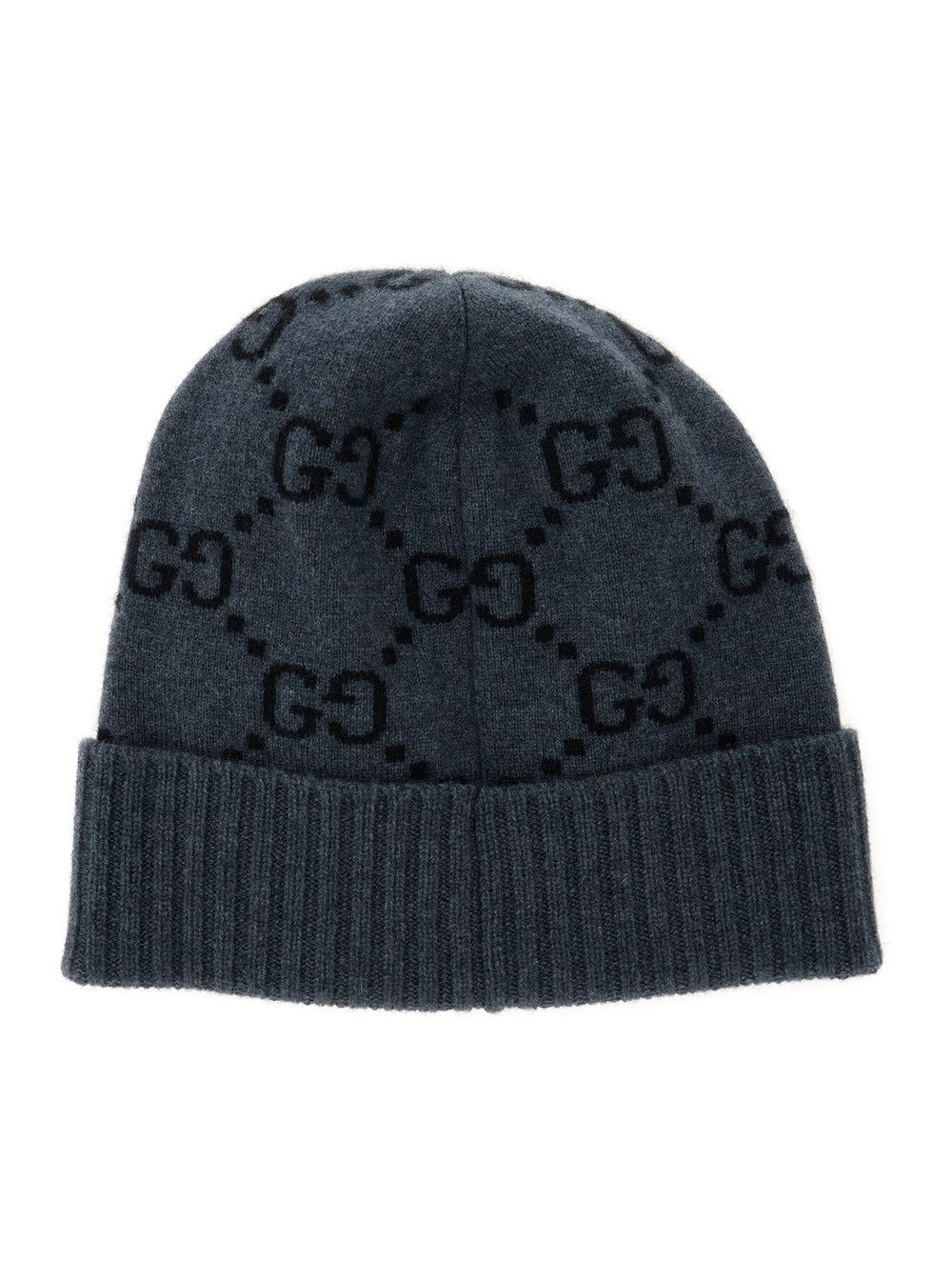 Gucci Men's 'GG Jacquard' Gray Beanie with Brim and Cuff in Cashmere Size ONE SIZE - 2 Thumbnail