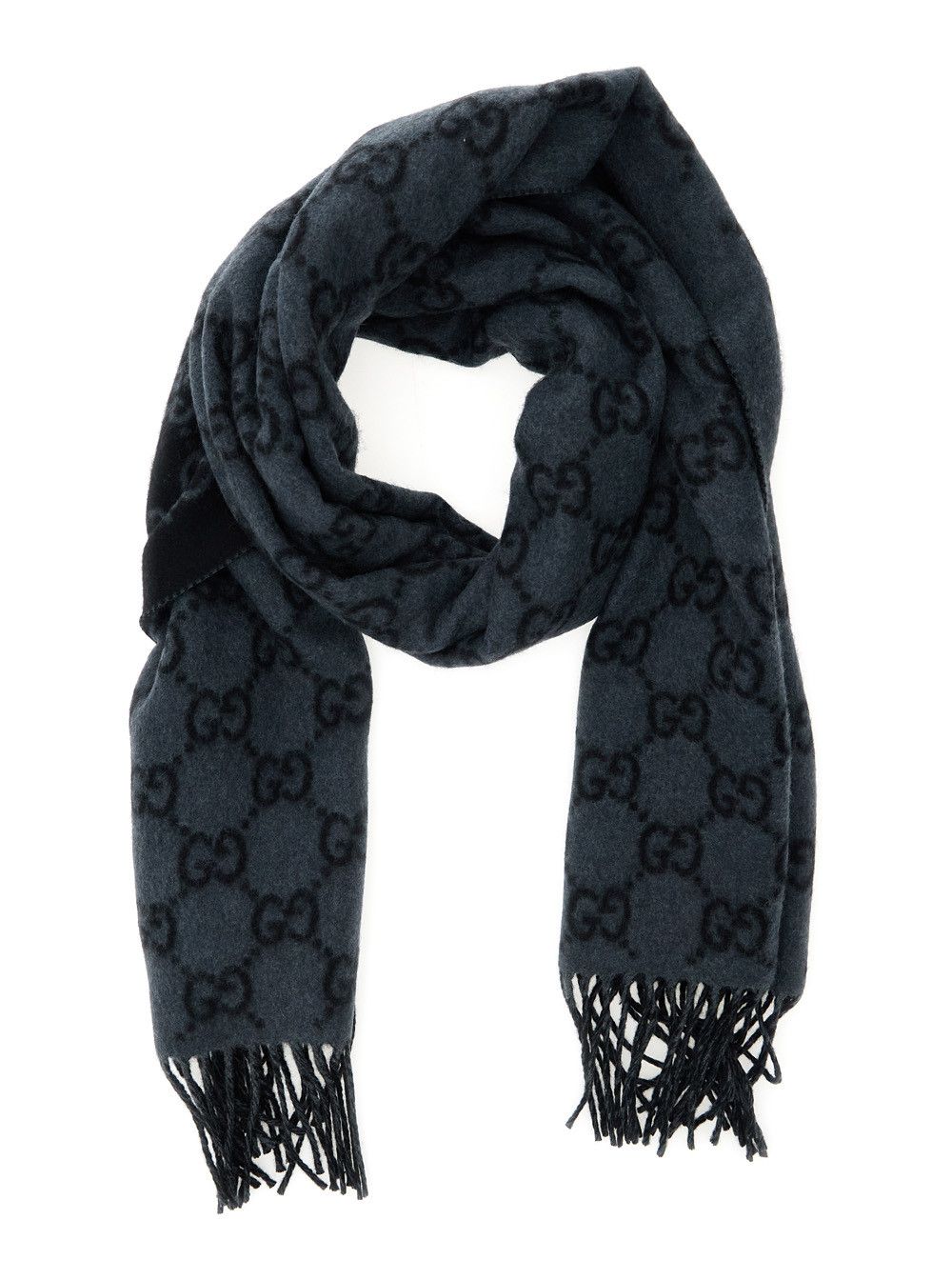Gucci Fringed Edge Scarf with GG Jacquard Motif in Grey Cashmere for Men Size ONE SIZE - 2 Thumbnail