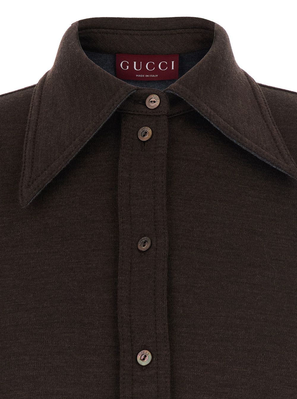 Gucci Brown Shirt with Polo Style Pointed Collar in Wool and Cotton Blend Woman Size M / US 6-8 / IT 42-44 - 3 Thumbnail