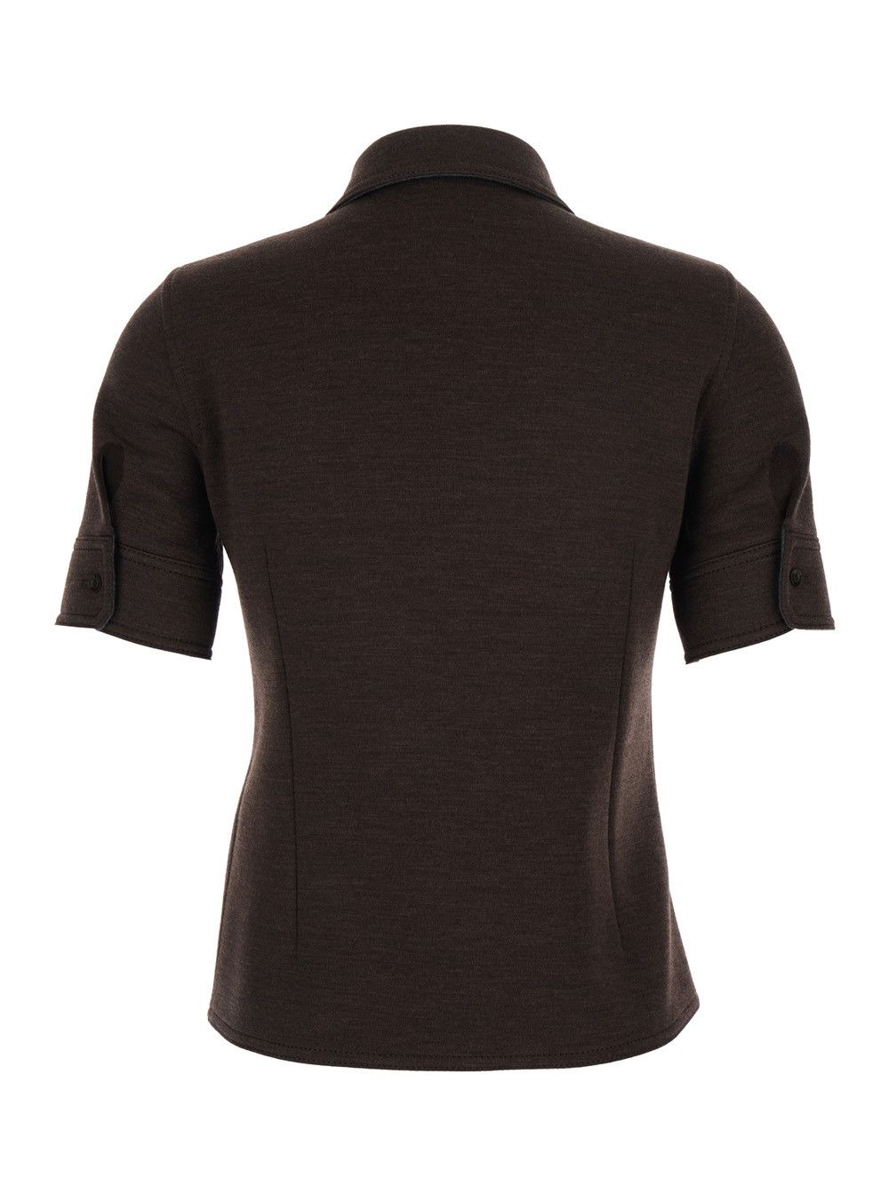 Gucci Brown Shirt with Polo Style Pointed Collar in Wool and Cotton Blend Woman Size M / US 6-8 / IT 42-44 - 2 Thumbnail