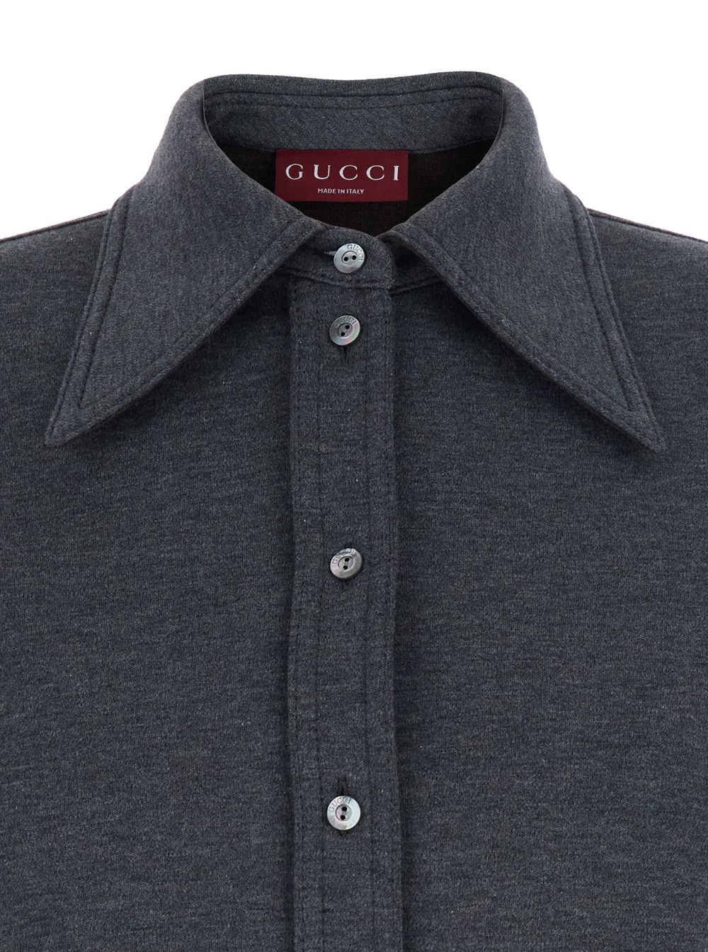 Gucci Grey Shirt with Polo Style Pointed Collar in Wool and Cotton Blend Woman Size M / US 6-8 / IT 42-44 - 3 Thumbnail
