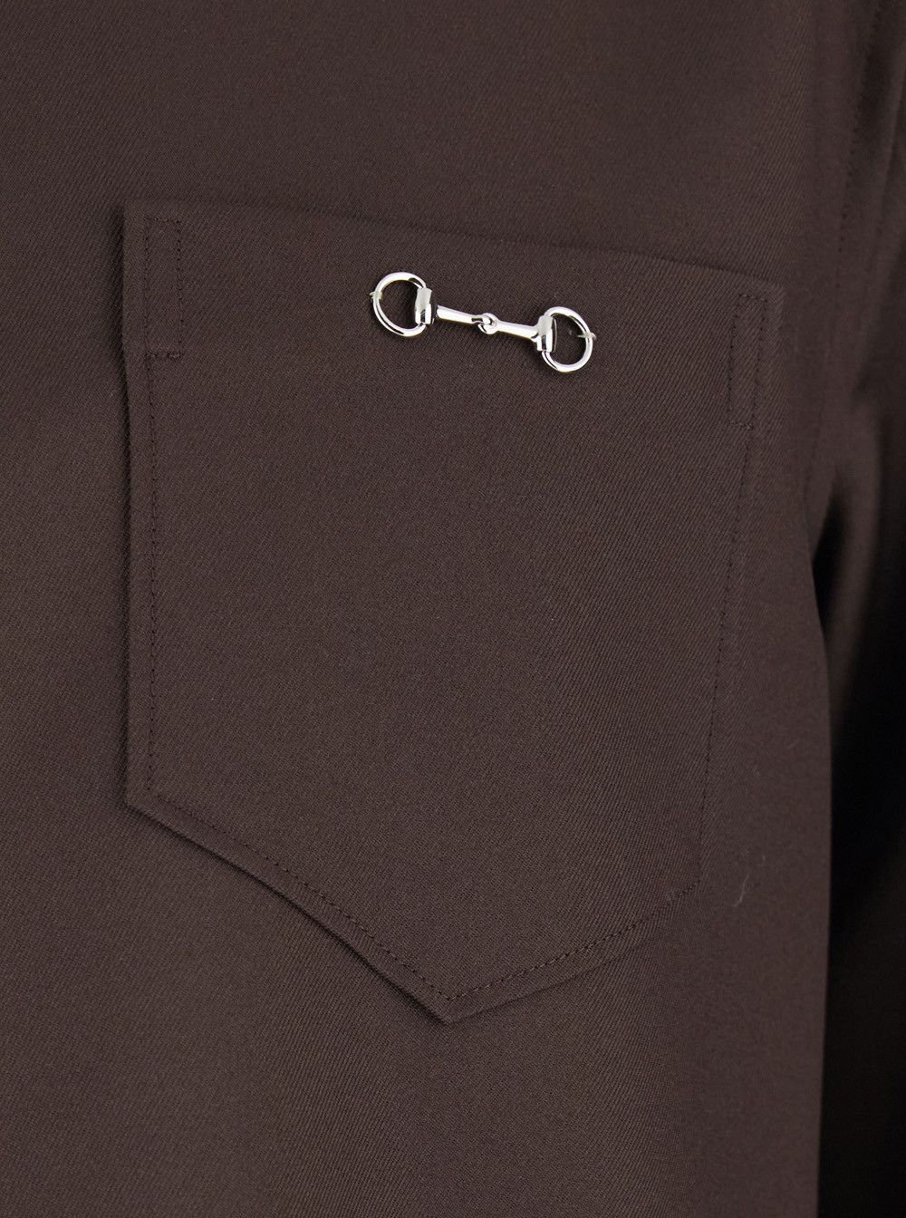 Gucci Brown Shirt with Classic Collar and Horsebit on the Front in Cotton Blend and Fabric Man Size US L / EU 52-54 / 3 - 3 Thumbnail