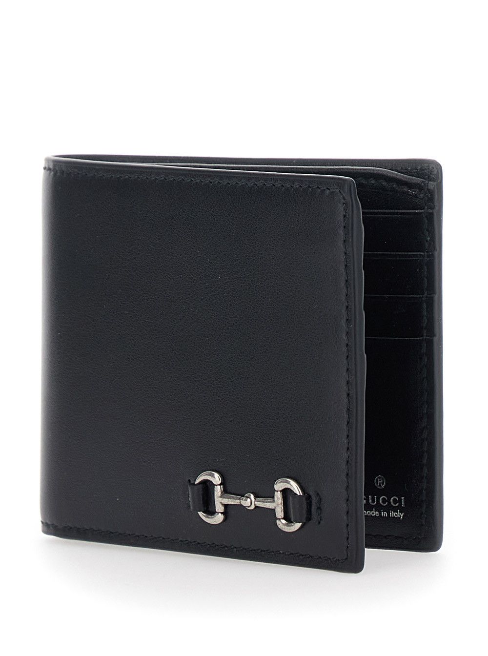 Gucci Bi-Fold Wallet with Horsebit on the Front and Logo Imprinted Inside in Black Leather for Men Size ONE SIZE - 2 Thumbnail