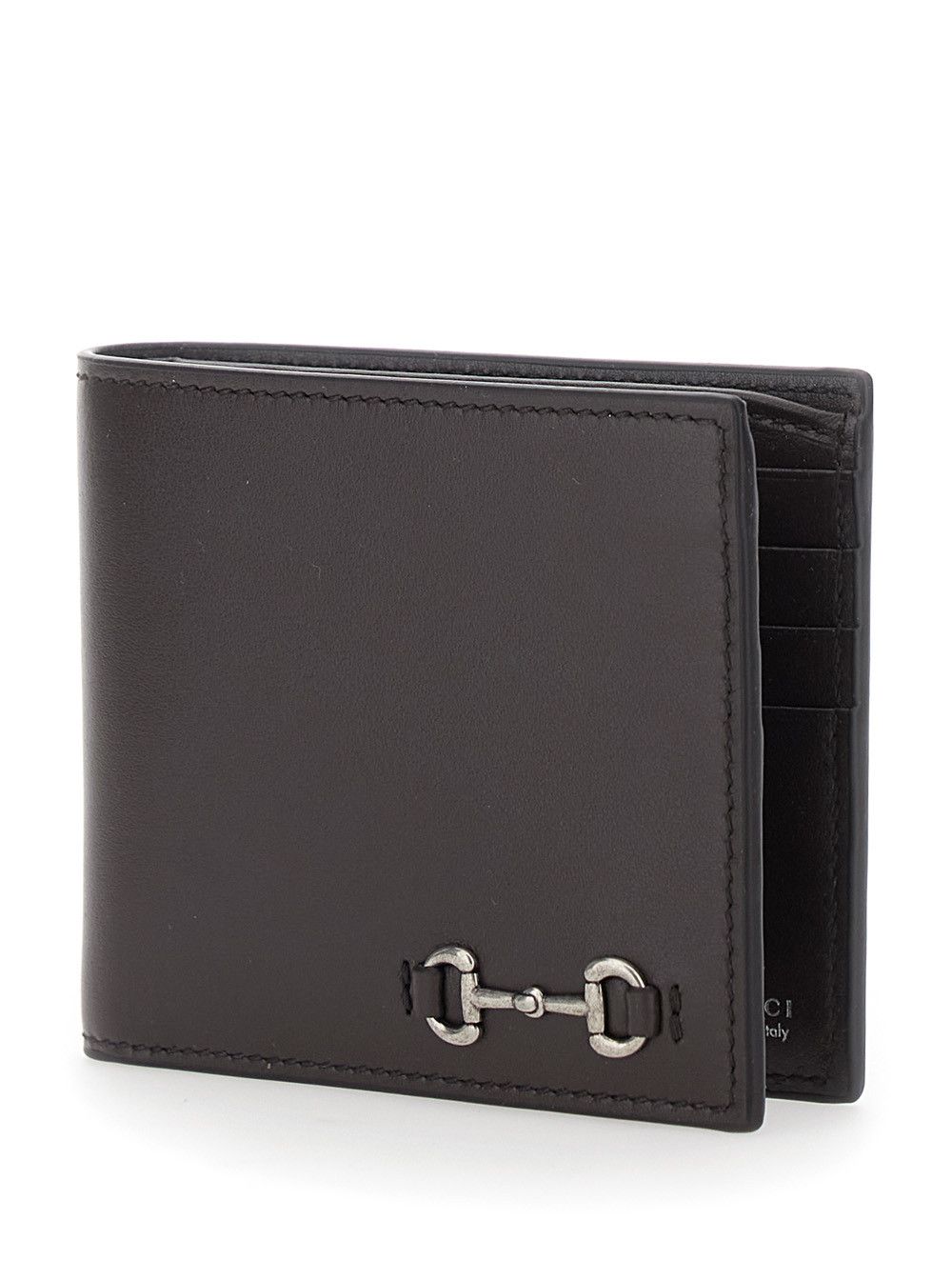 Gucci Brown Bi-Fold Wallet with Horsebit on the Front and Logo Imprinted Inside in Leather Men Size ONE SIZE - 2 Thumbnail
