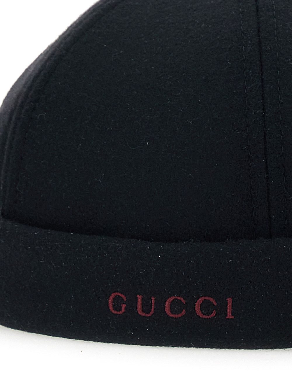 Gucci Black Beanie with Logo Lettering and Rear Closure with Web Detail in Wool Man Size ONE SIZE - 3 Thumbnail
