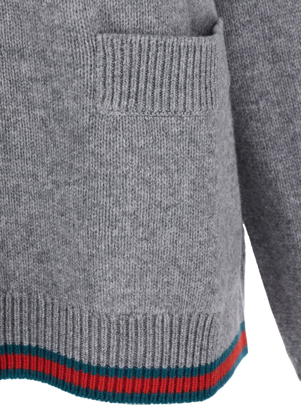 Gucci Grey Cardigan with Pointed Collar and Web Detailing on Edges in Wool and Cashmere Blend Woman Size XS / US 0-2 / IT 36-38 - 3 Thumbnail